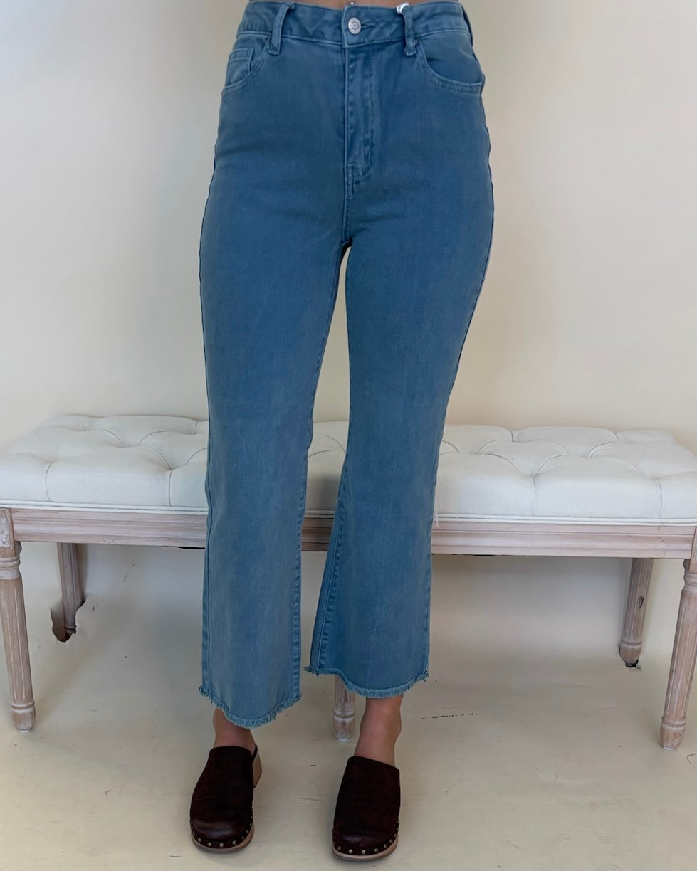 Feeling Close Teal Acid Washed Frayed Bootcut Pants-Shop-Womens-Boutique-Clothing