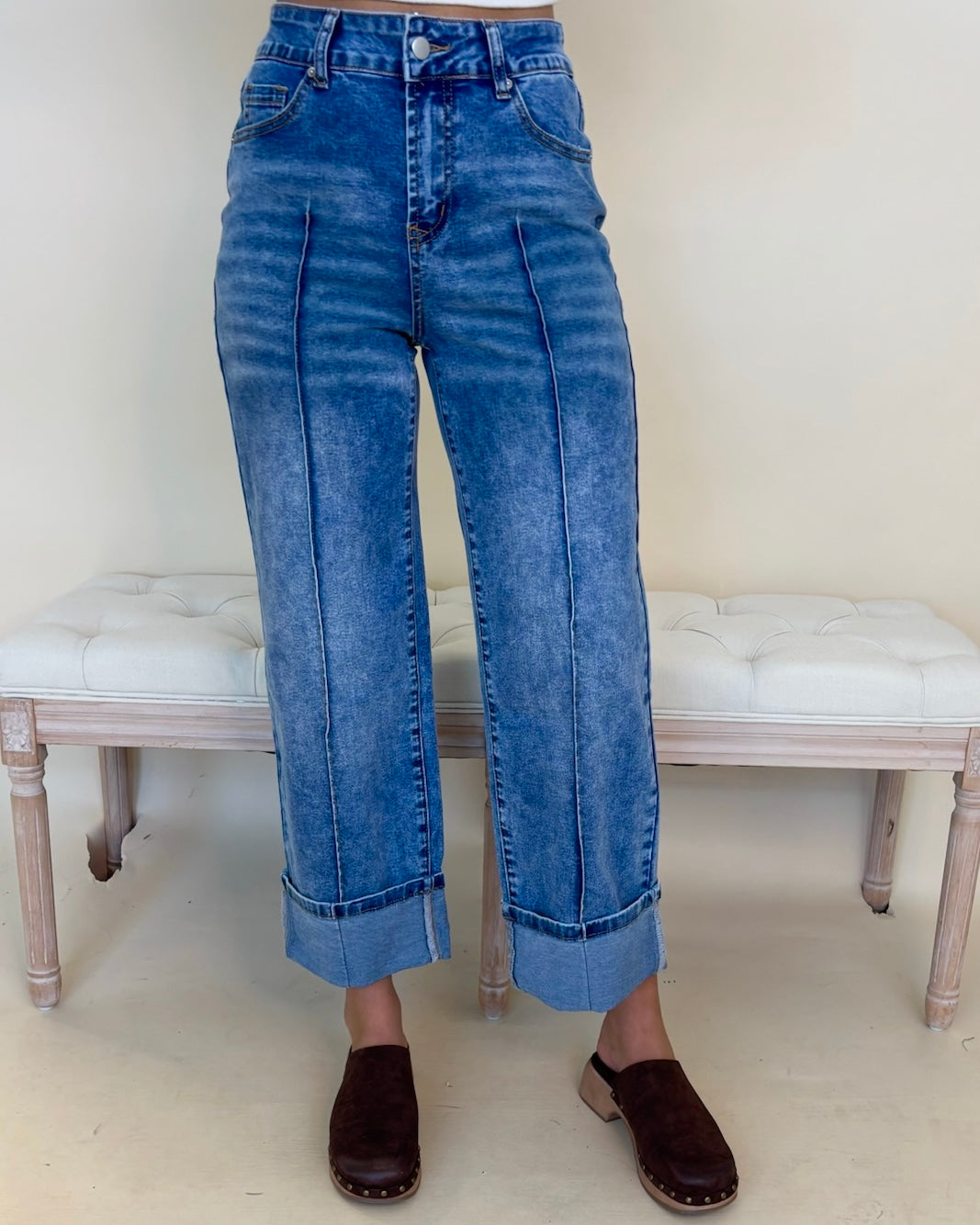 Time Goes By Denim Cuffed Straight Jean-Shop-Womens-Boutique-Clothing