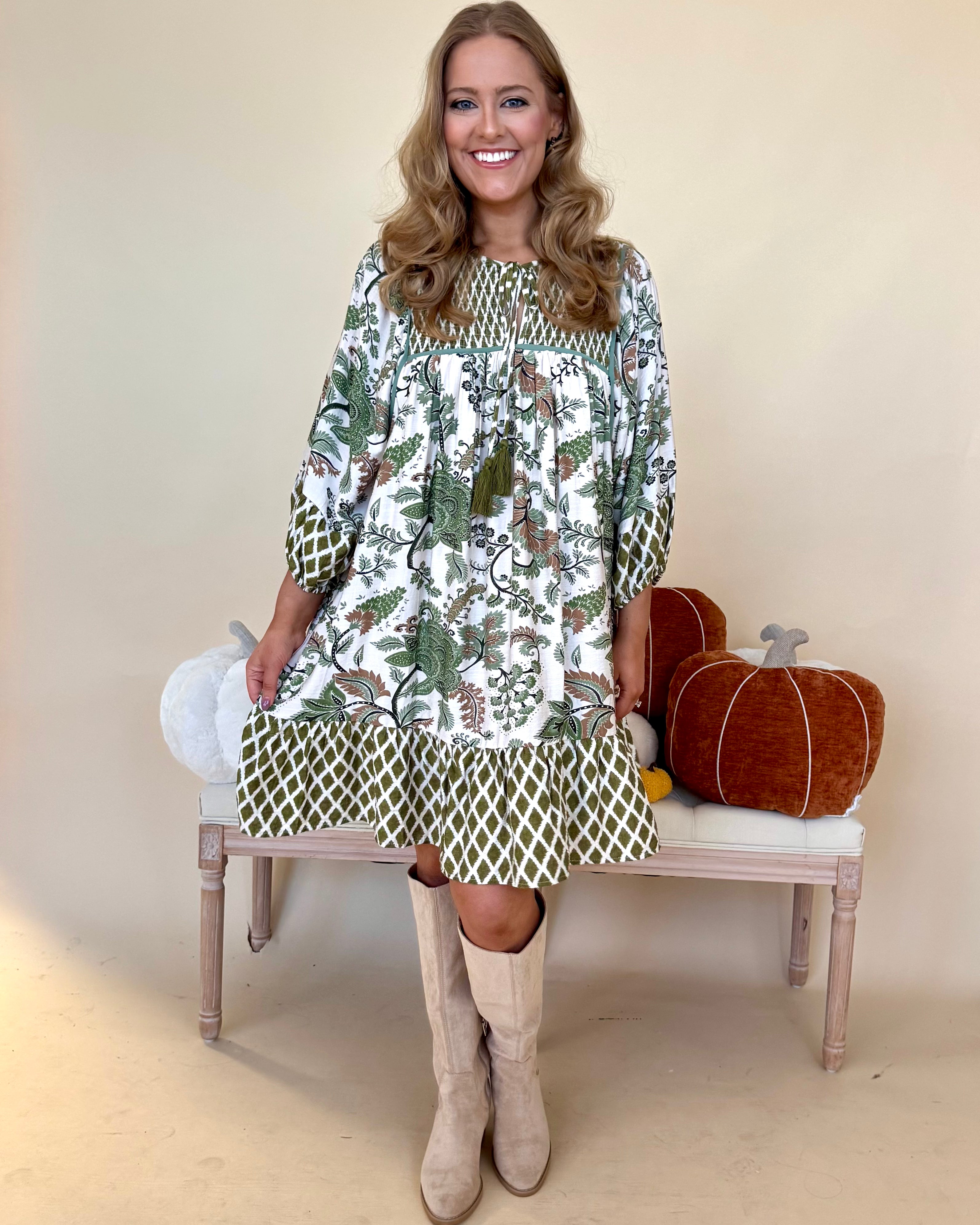 Special To Me Sage Mix Plus Mixed Print Dress-Shop-Womens-Boutique-Clothing