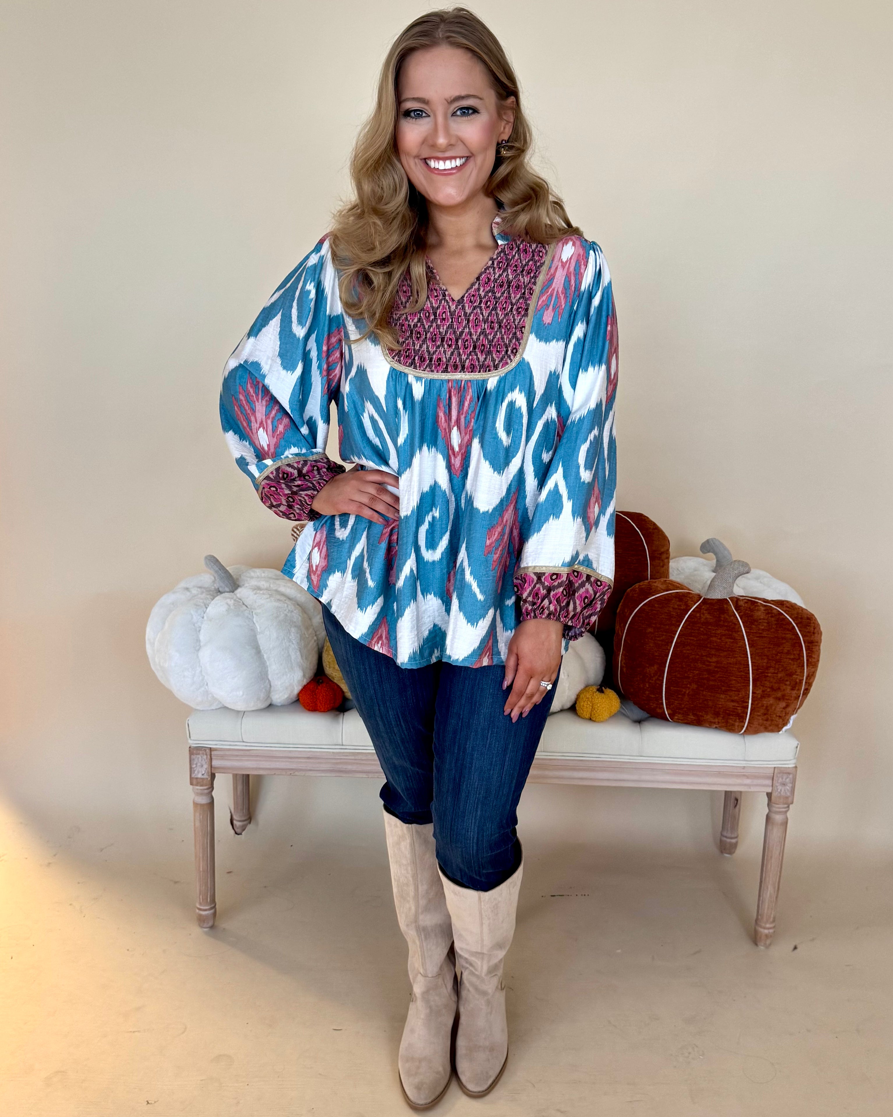 Sweet Serendipity Slate Blue Plus Boho Top-Shop-Womens-Boutique-Clothing