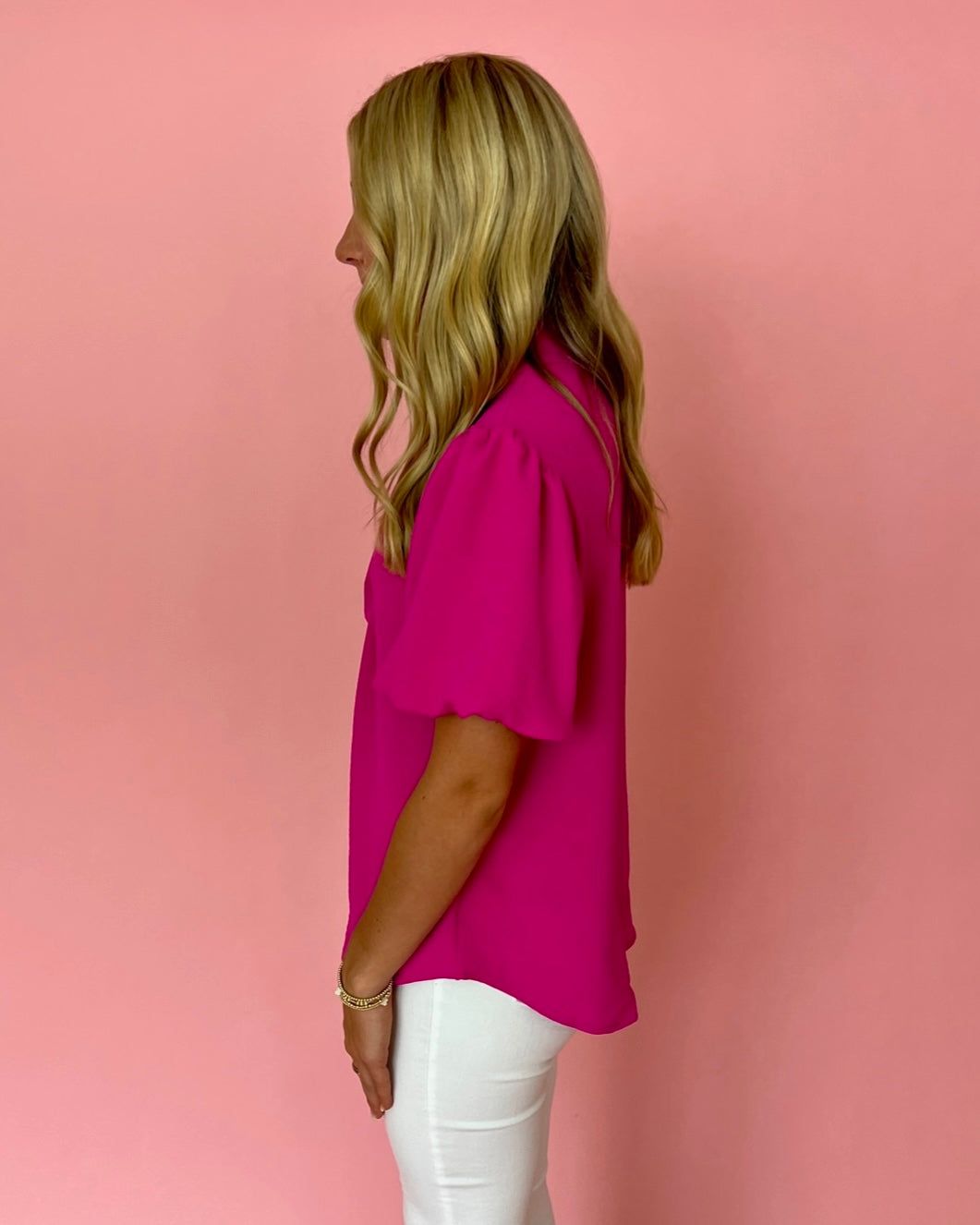 When The Sun Calls Fuchsia Puff Sleeve Top-Shop-Womens-Boutique-Clothing