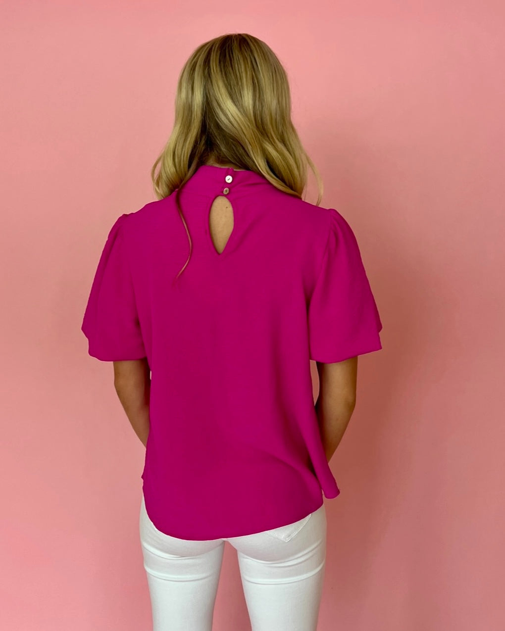 When The Sun Calls Fuchsia Puff Sleeve Top-Shop-Womens-Boutique-Clothing