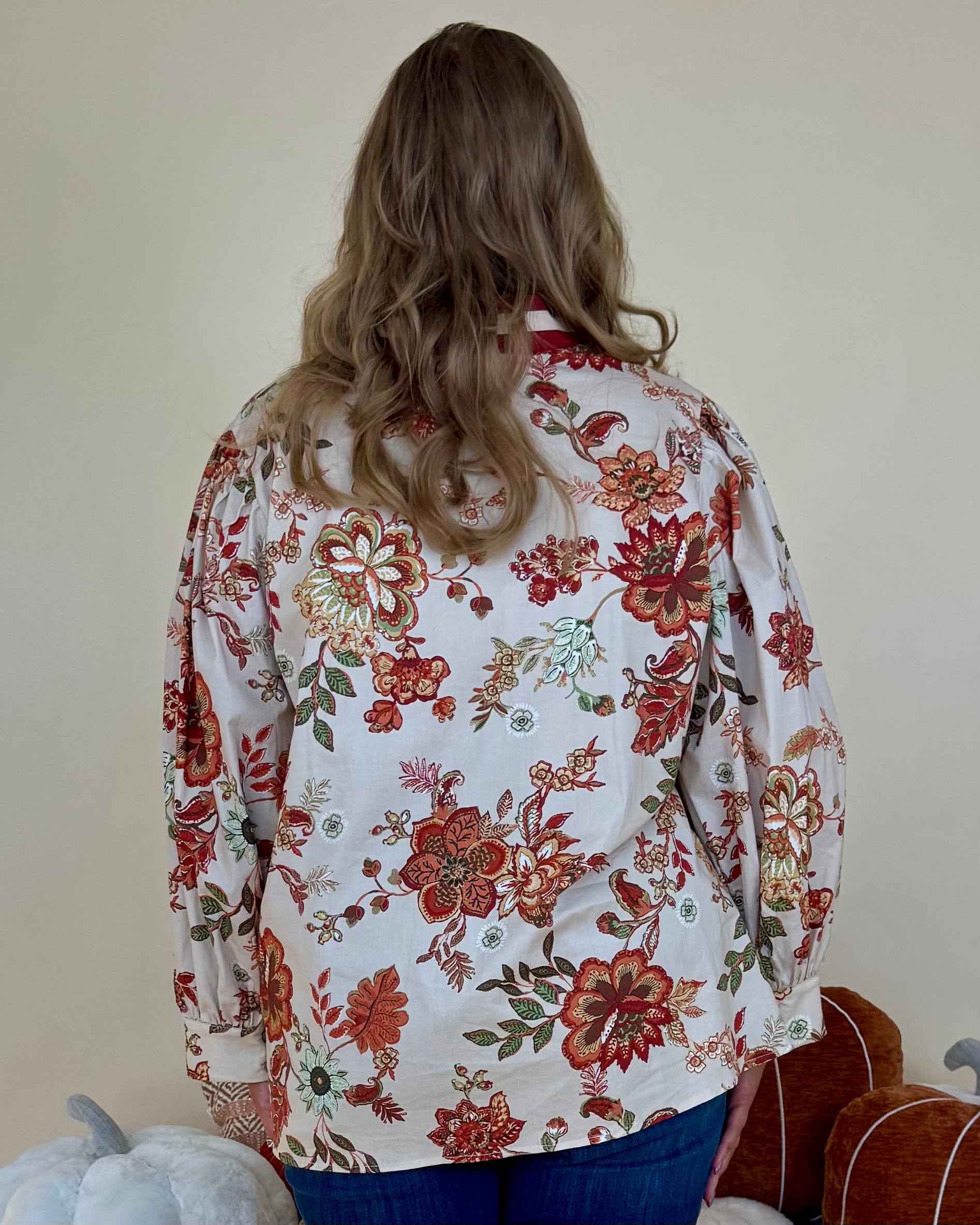 I Believe Ecru Plus Floral V-Neck Top-Shop-Womens-Boutique-Clothing