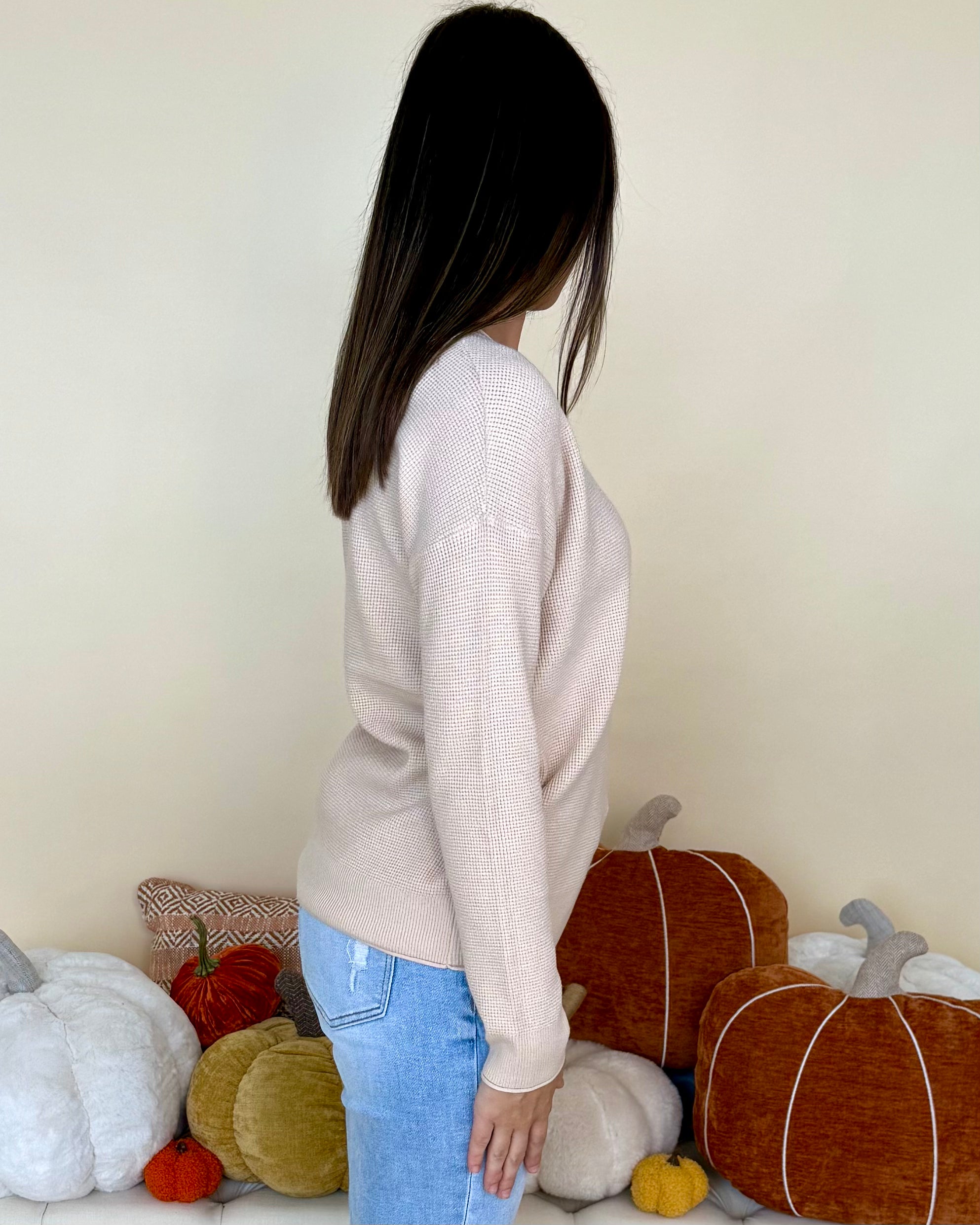 Perfectly Classic Oatmeal Waffle Knit Sweater-Shop-Womens-Boutique-Clothing