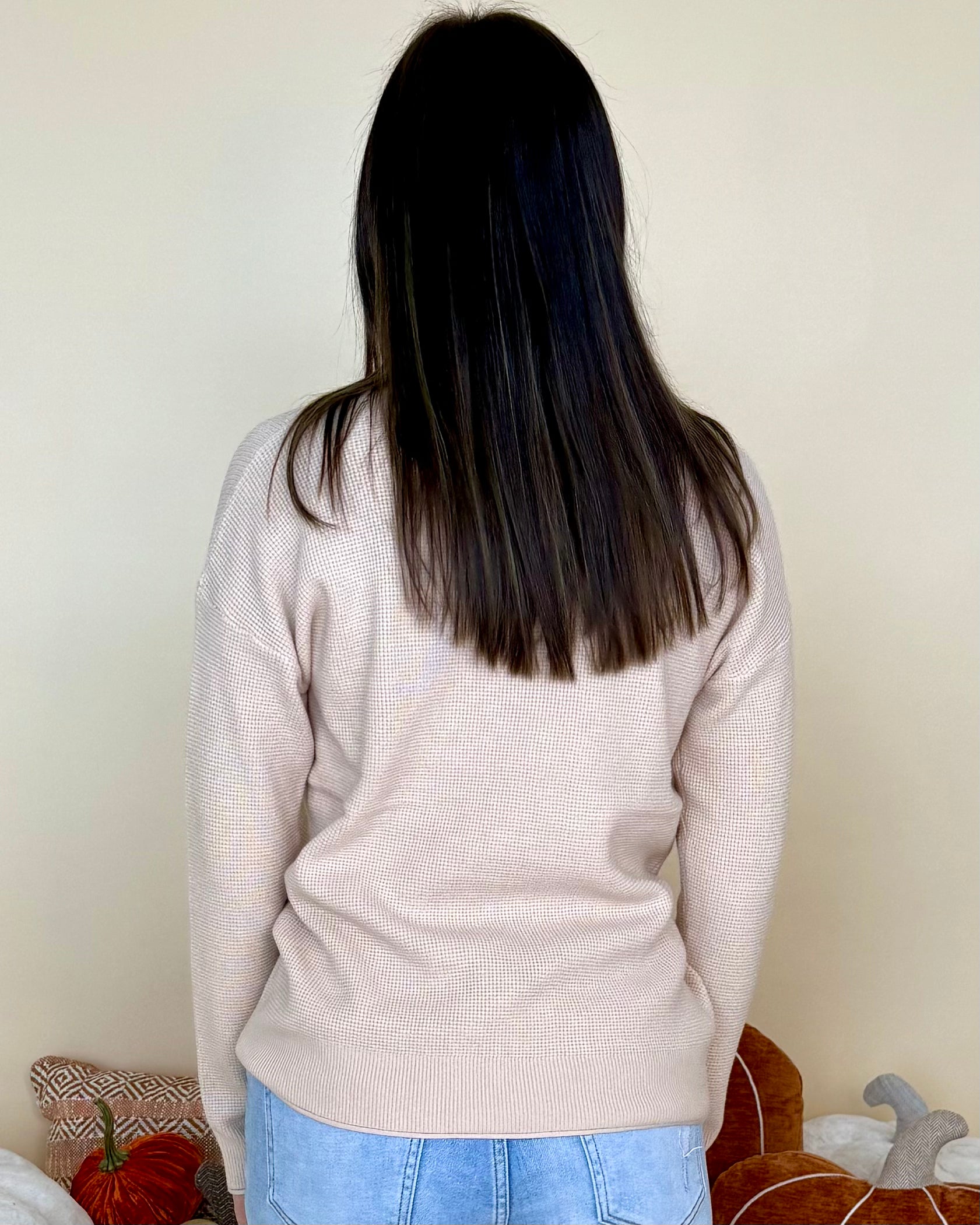 Perfectly Classic Oatmeal Waffle Knit Sweater-Shop-Womens-Boutique-Clothing