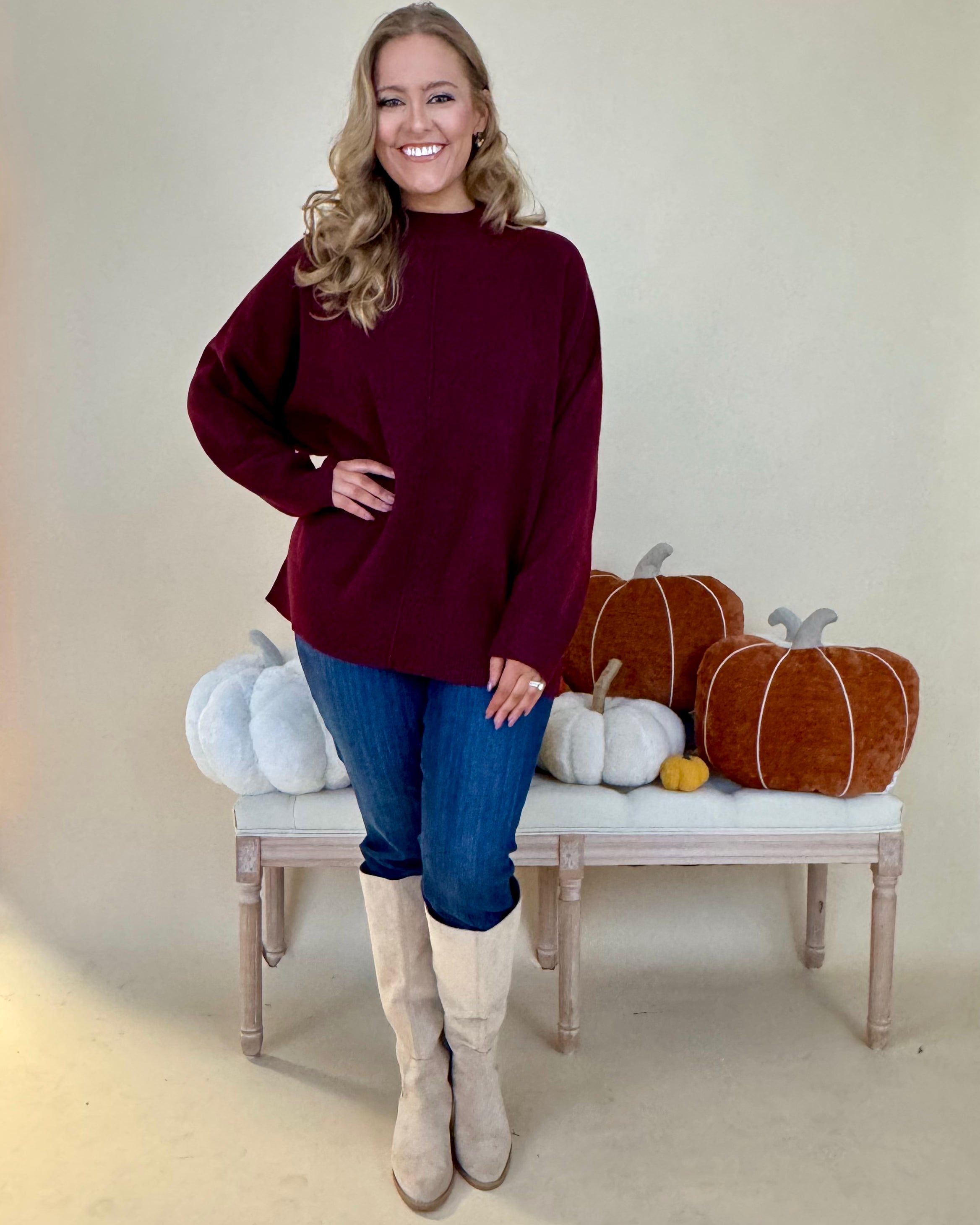 Clear Choice Red Plus Seam Mock Sweater-Shop-Womens-Boutique-Clothing