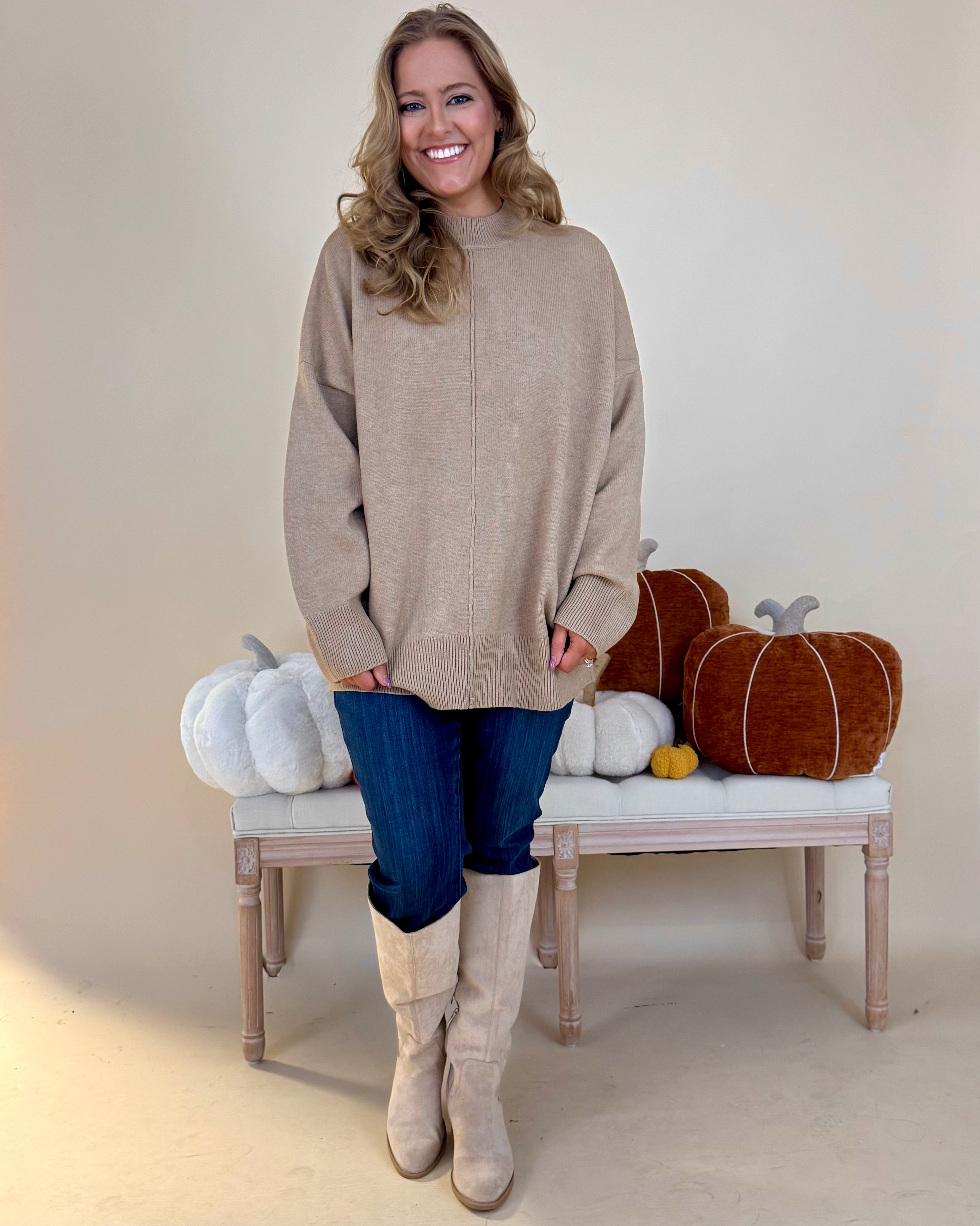 Clear Choice Taupe Plus Seam Mock Sweater-Shop-Womens-Boutique-Clothing