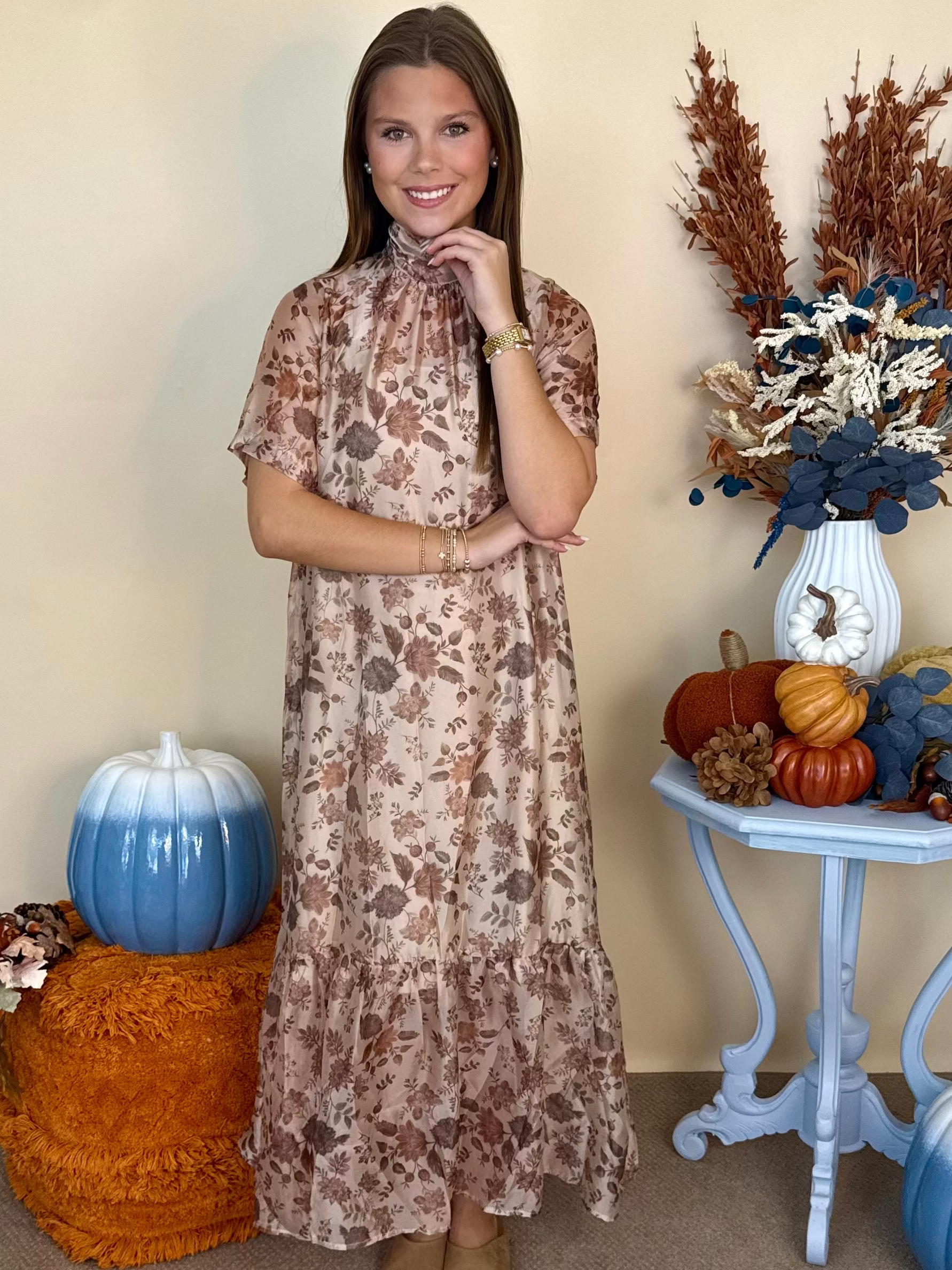 Little Secret Taupe Floral Back Tie Sheer Maxi Dress-Shop-Womens-Boutique-Clothing