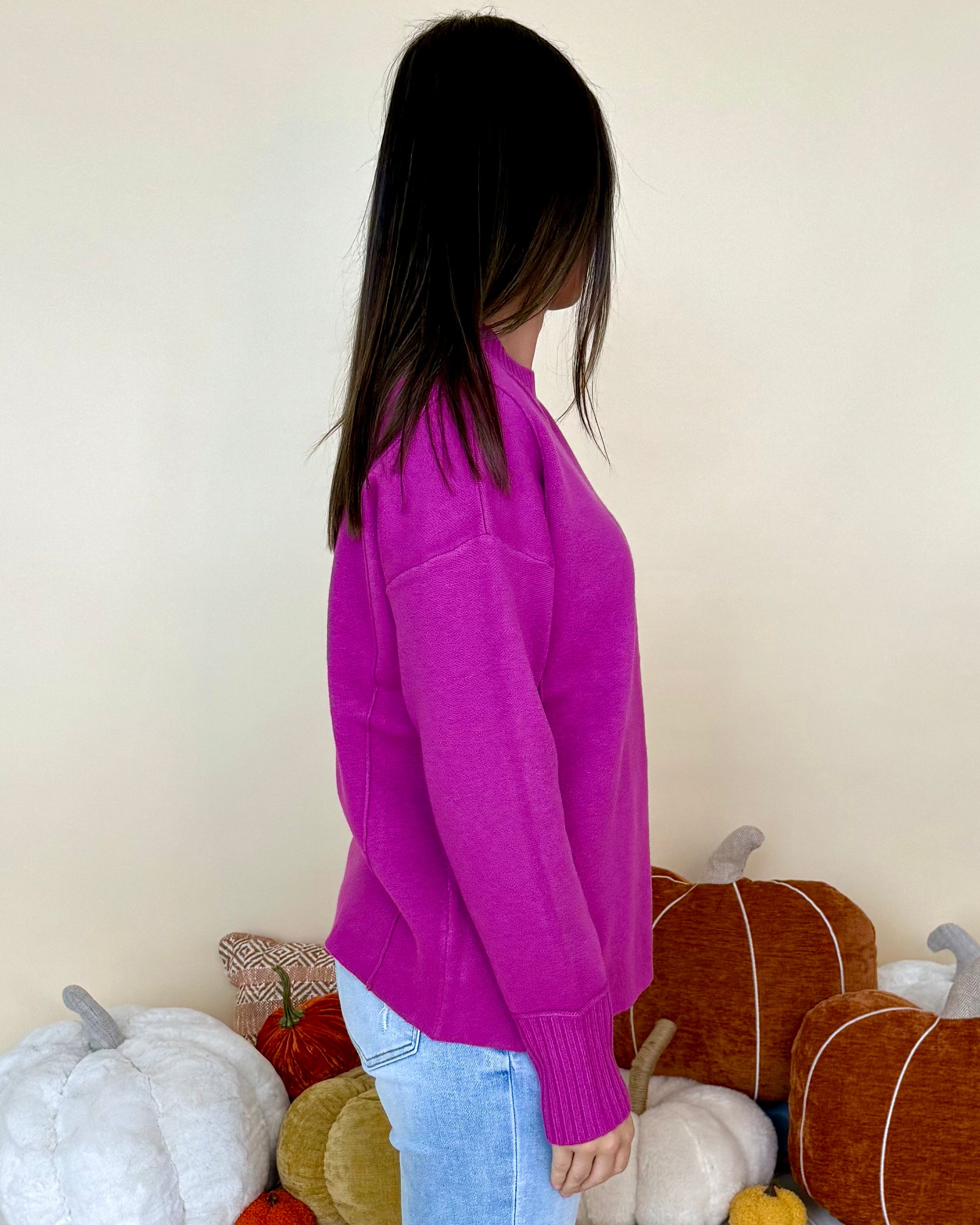 Just A Feeling Magenta Mock Neck Sweater-Shop-Womens-Boutique-Clothing