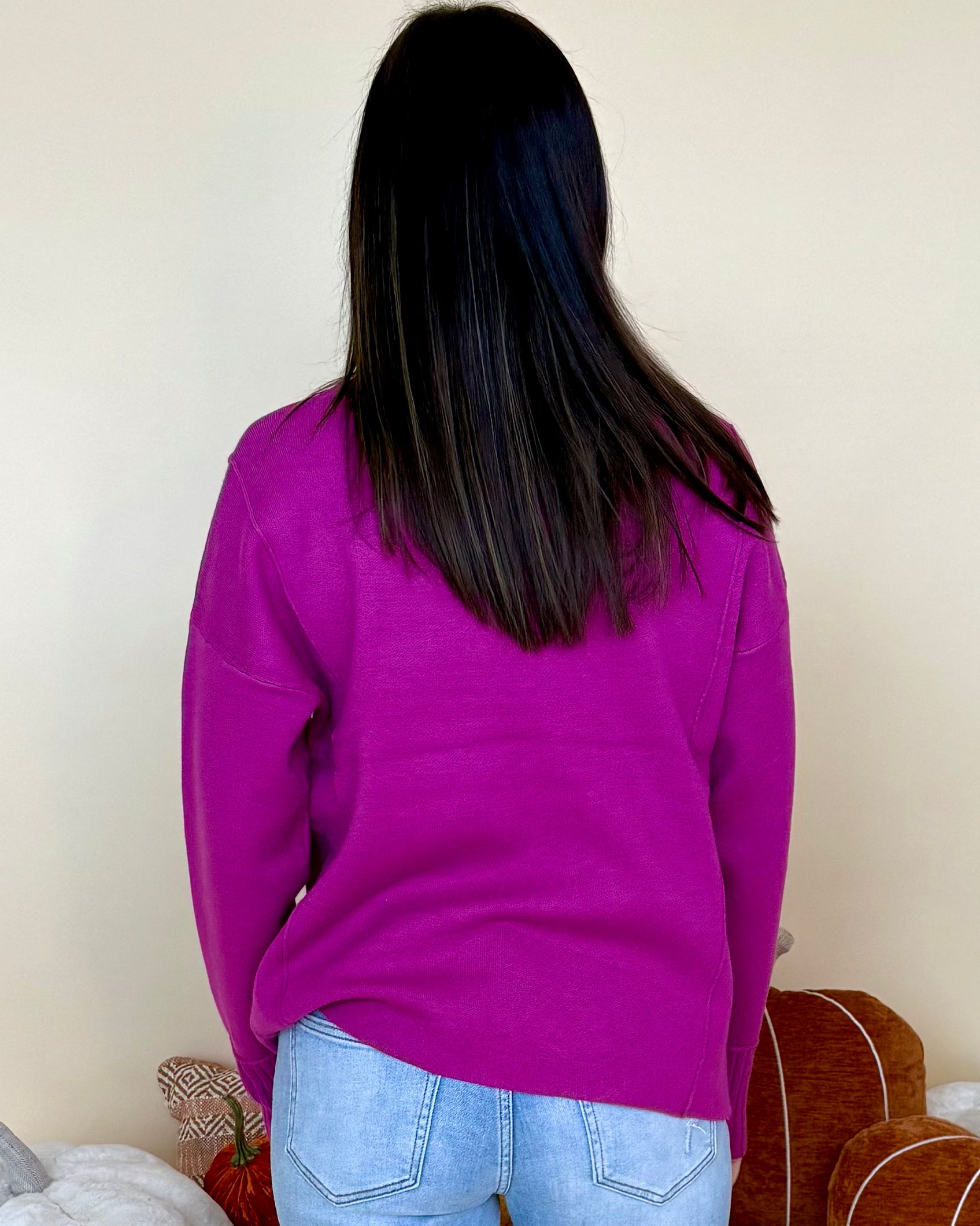 Just A Feeling Magenta Mock Neck Sweater-Shop-Womens-Boutique-Clothing