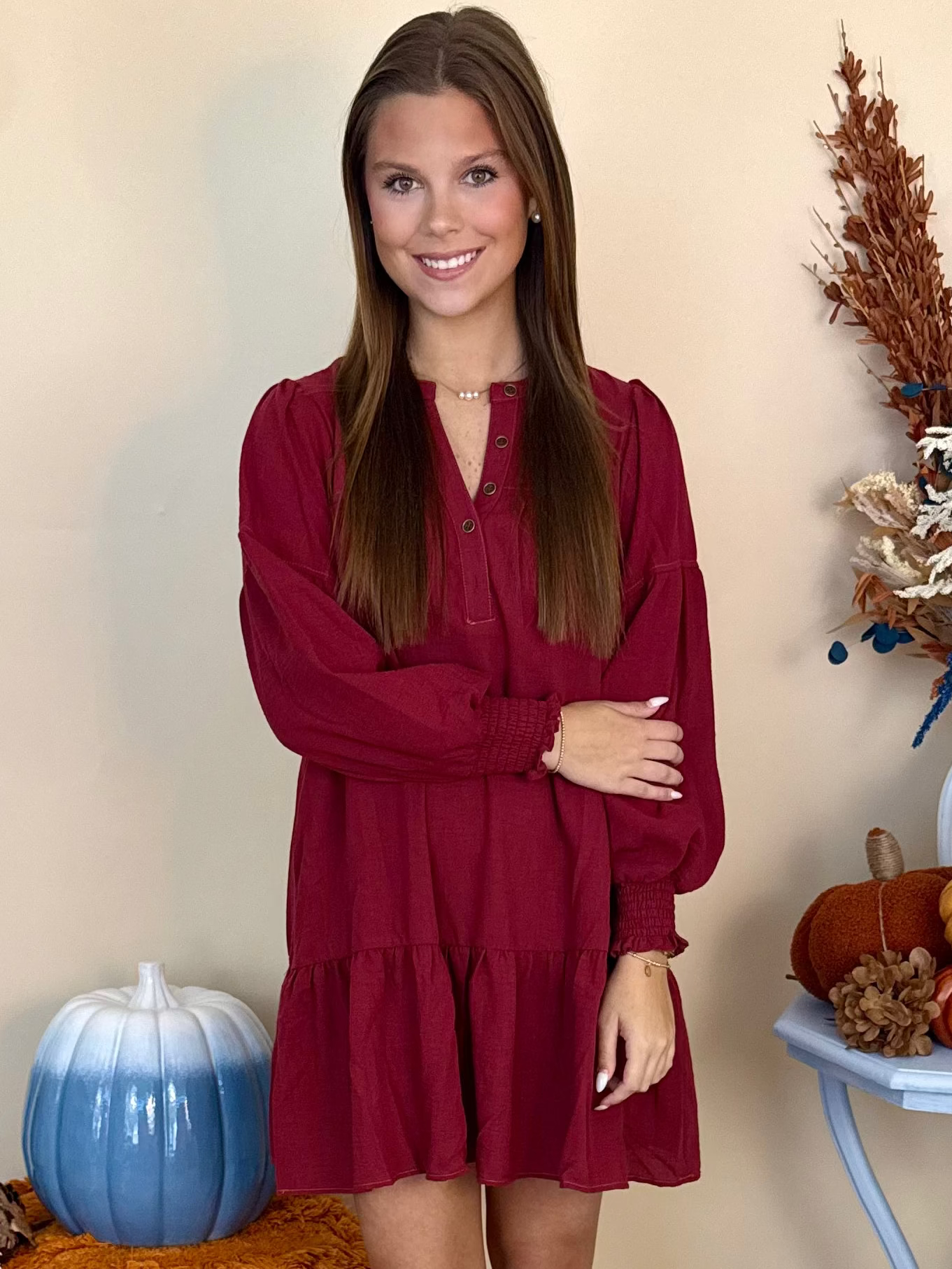 Everyday Must Wine Solid V-Neck Dress-Shop-Womens-Boutique-Clothing