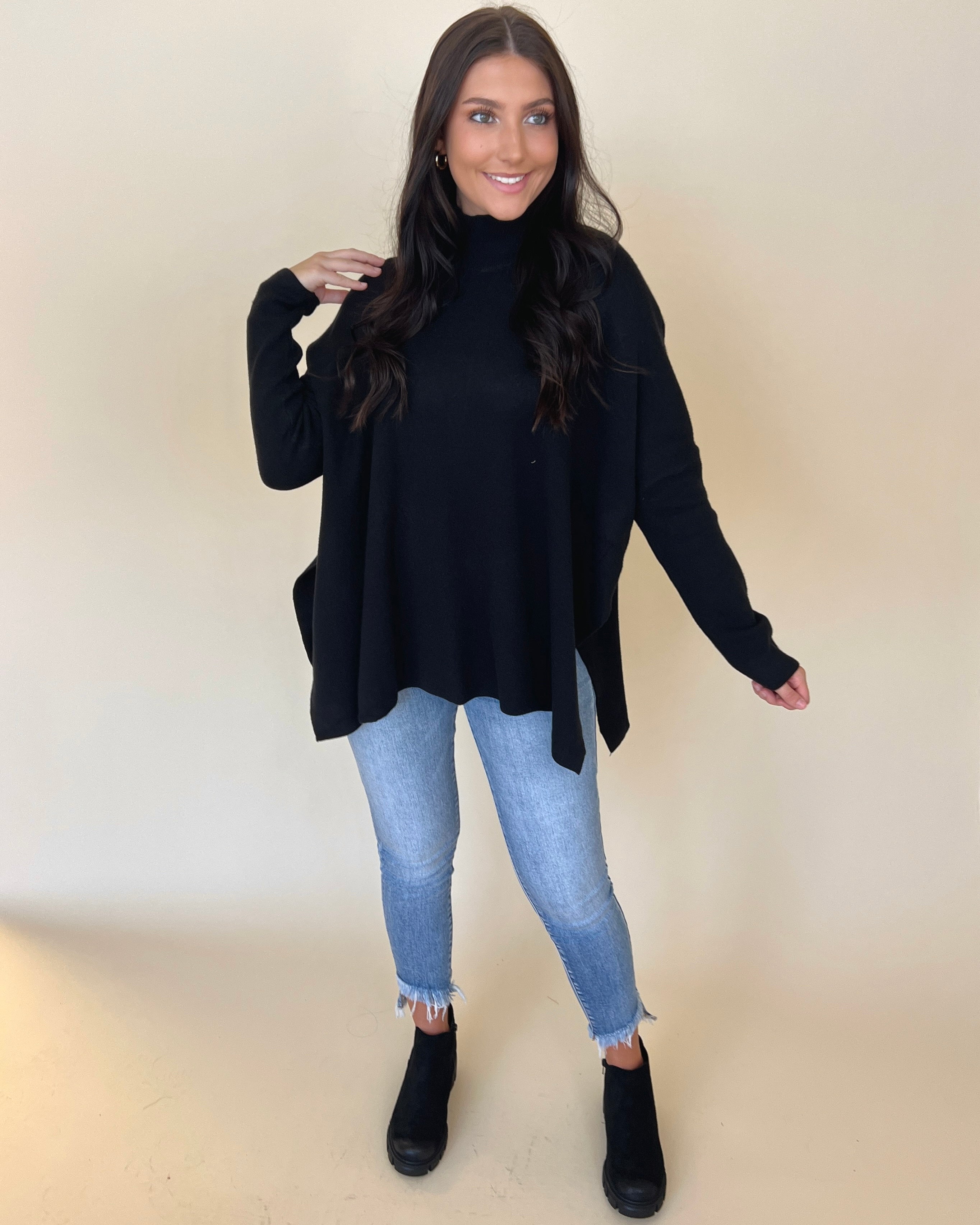 Don't Forget Me Black Turtleneck Solid Sweater-Shop-Womens-Boutique-Clothing