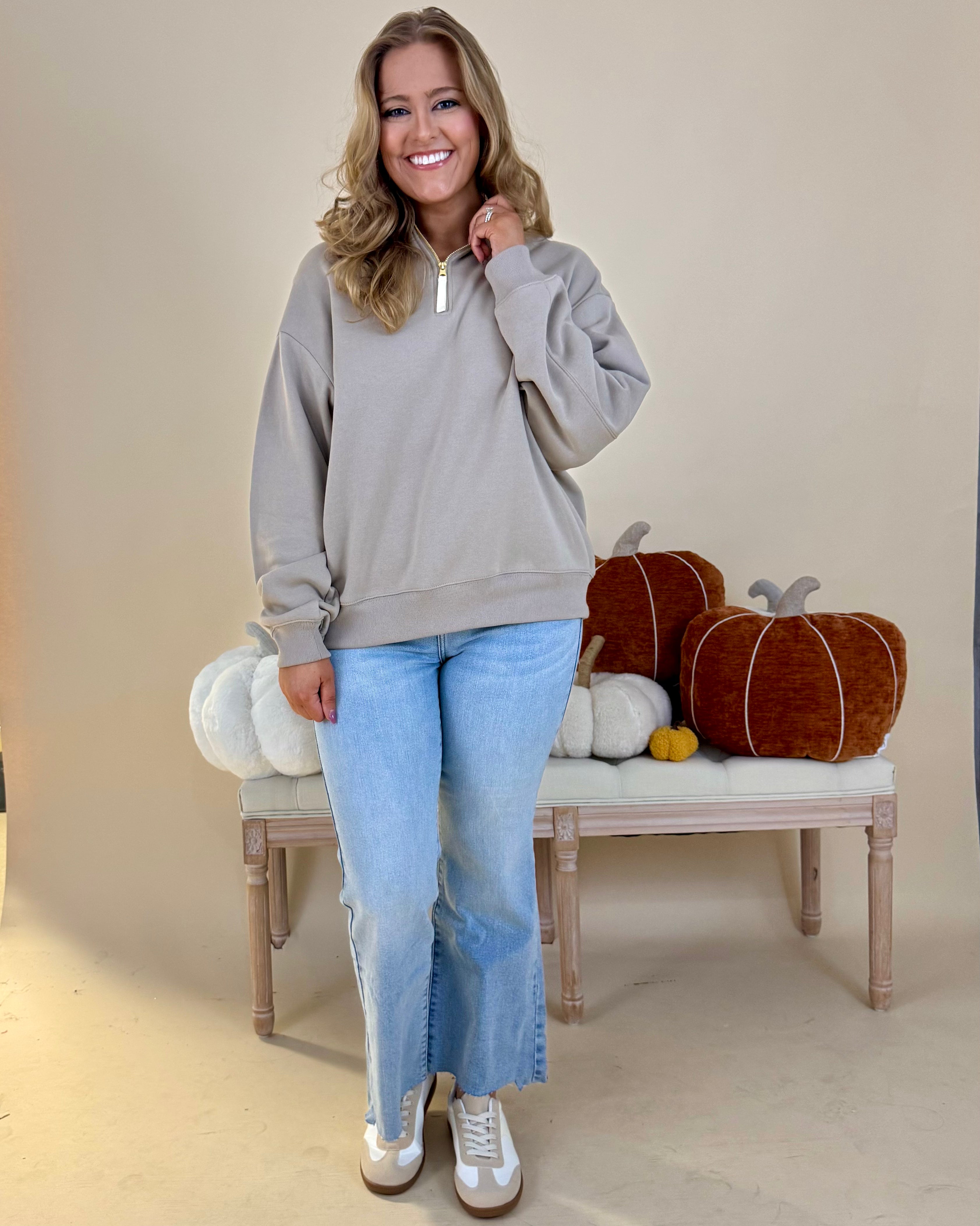 Daily Wear Ash Mocha Plus Zip Sweatshirt-Shop-Womens-Boutique-Clothing