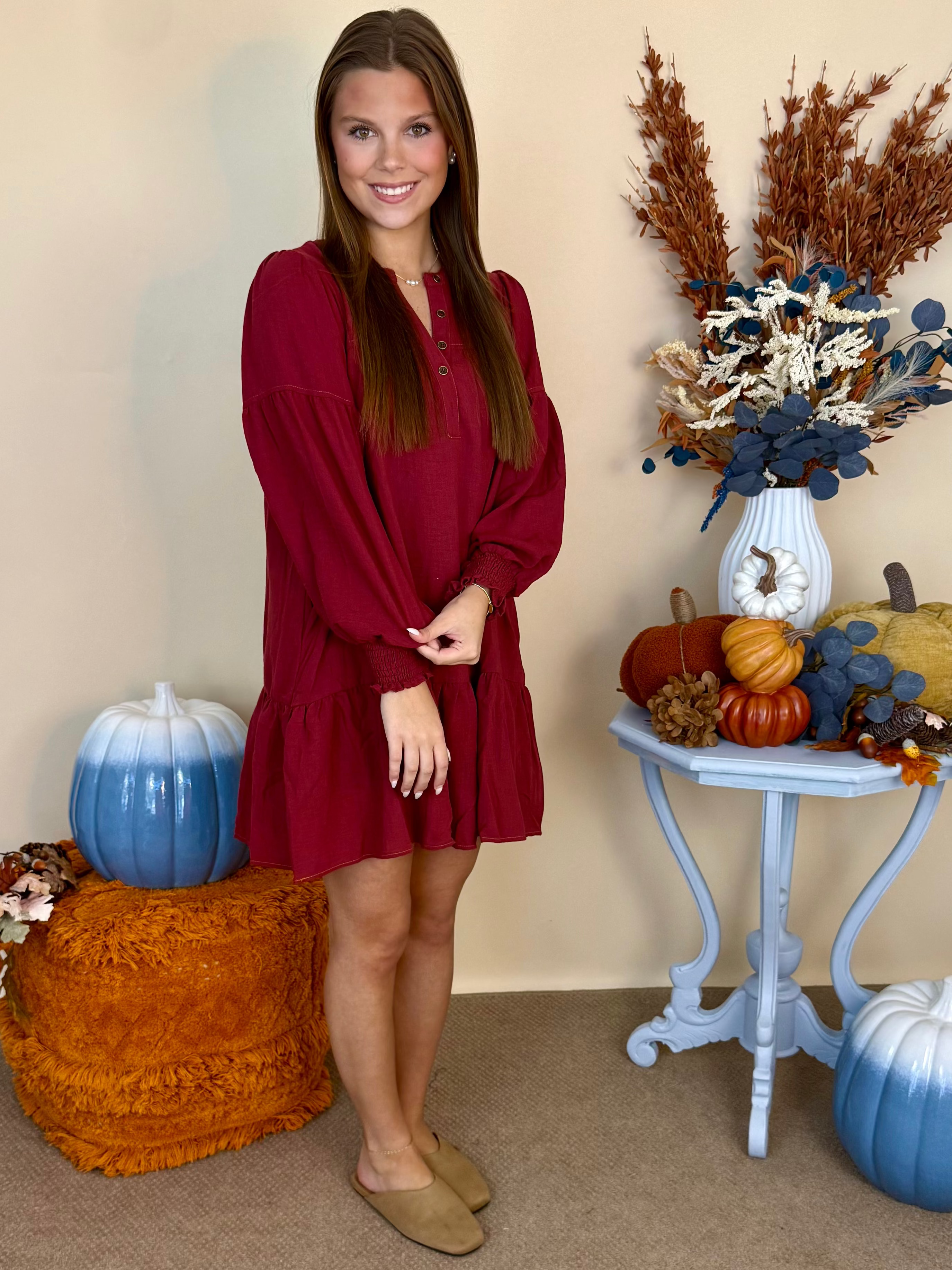 Everyday Must Wine Solid V-Neck Dress-Shop-Womens-Boutique-Clothing