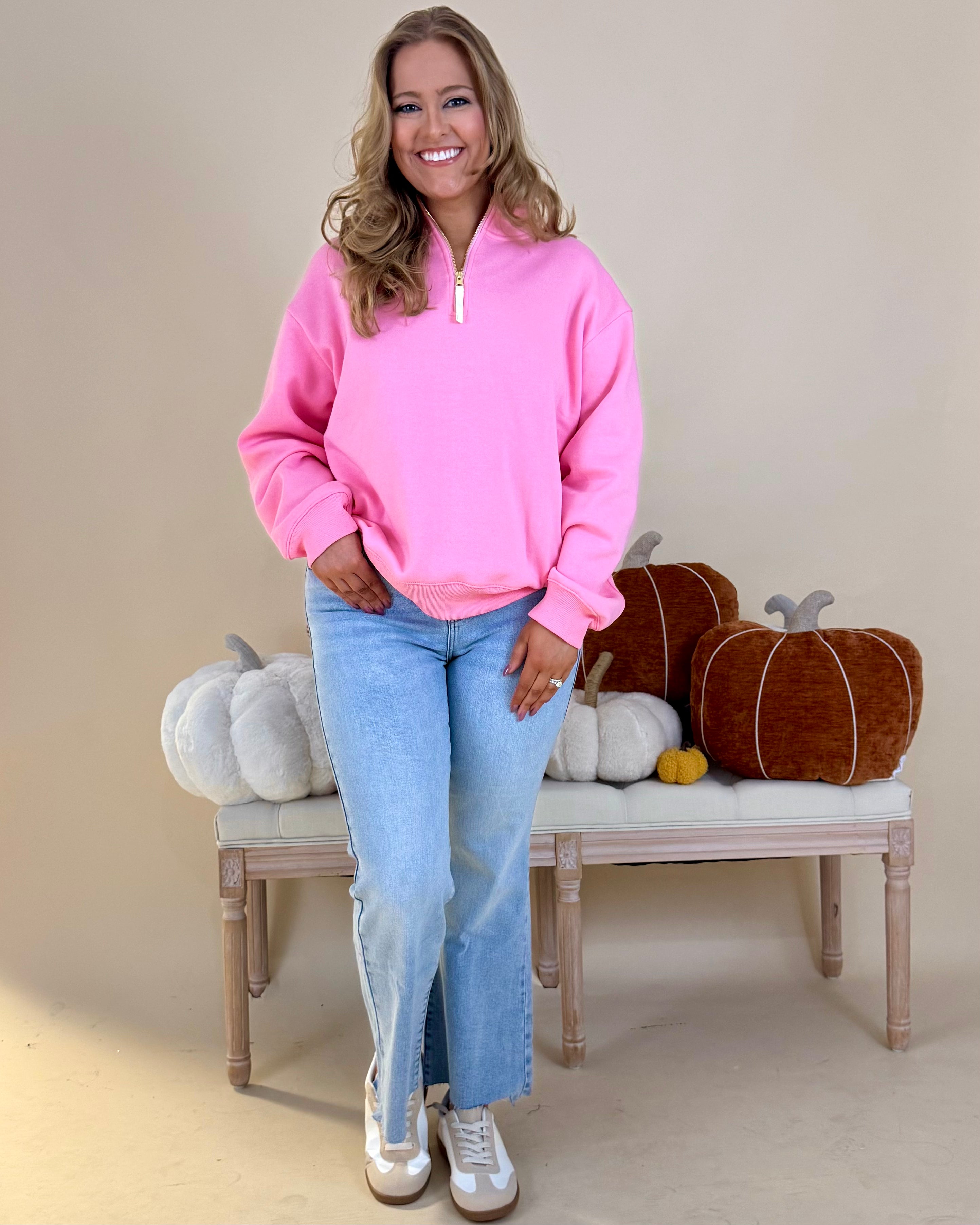 Daily Wear Dk Pink Plus Zip Sweatshirt-Shop-Womens-Boutique-Clothing