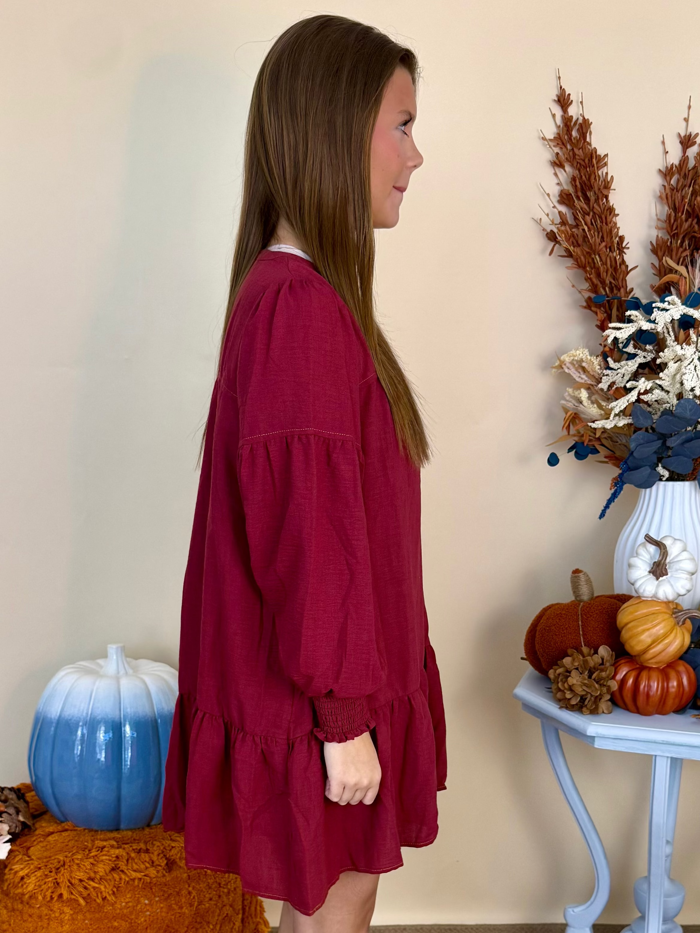 Everyday Must Wine Solid V-Neck Dress-Shop-Womens-Boutique-Clothing