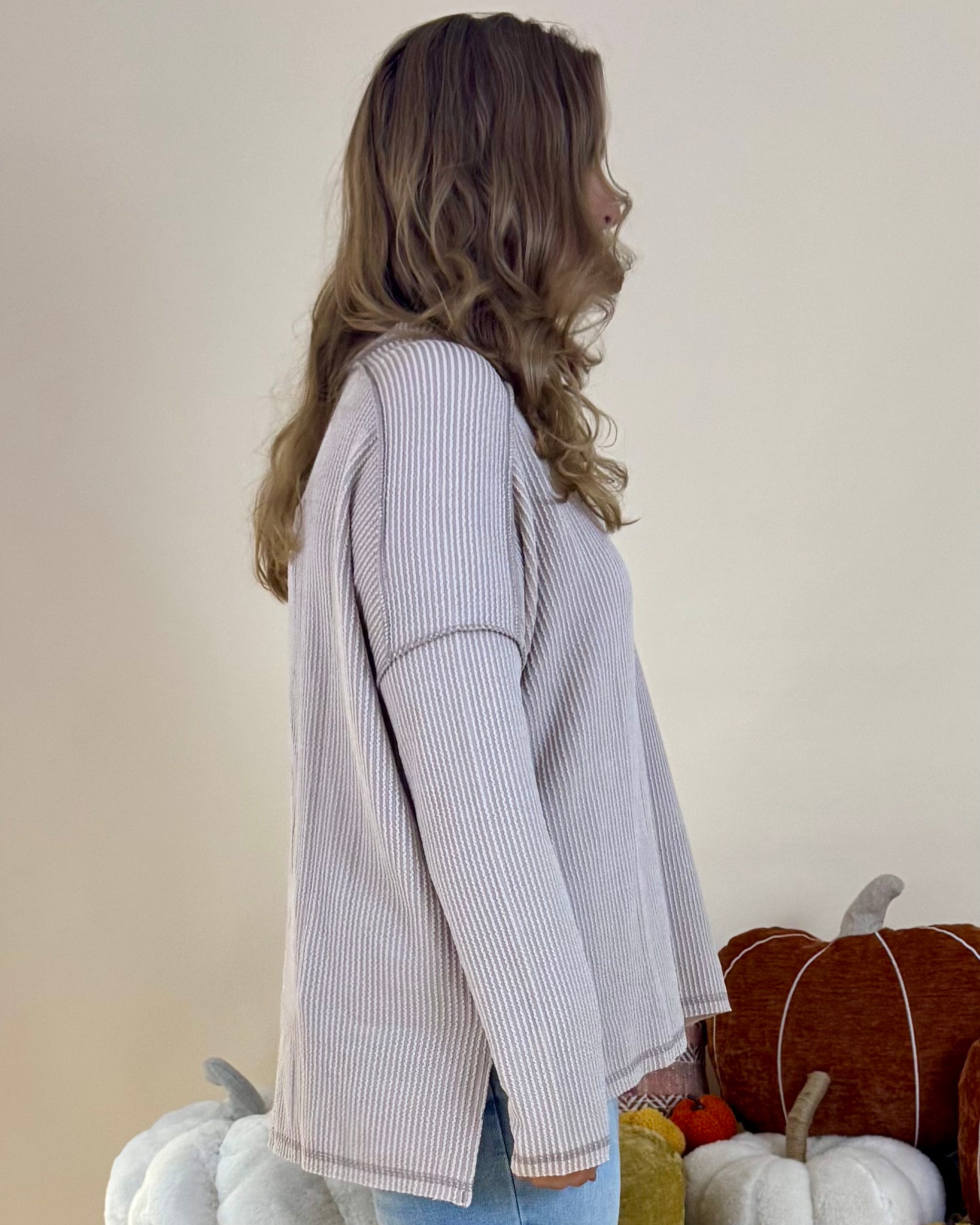 Relaxed Ash Mocha Plus Rib Raw Edge Top-Shop-Womens-Boutique-Clothing
