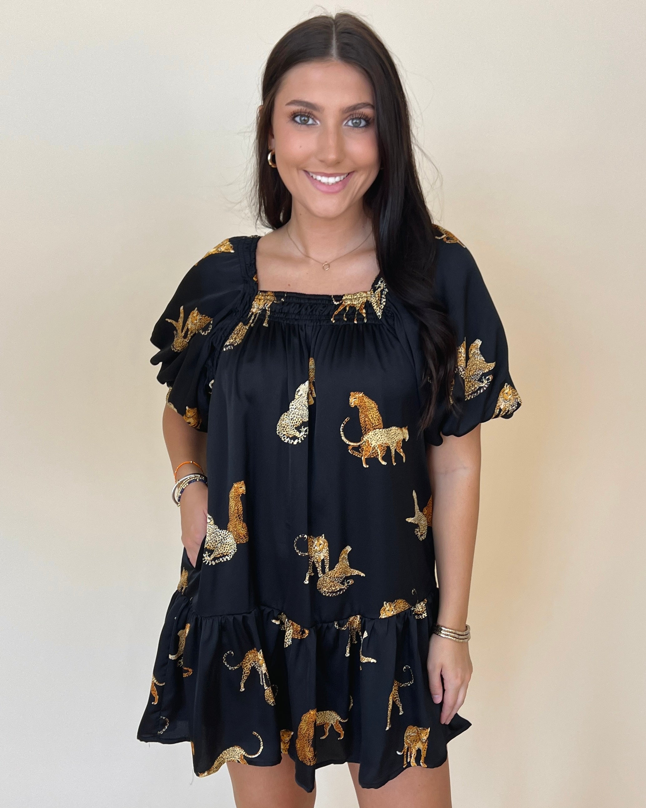 Sweet Allure Black Leopard Satin Dress-Shop-Womens-Boutique-Clothing