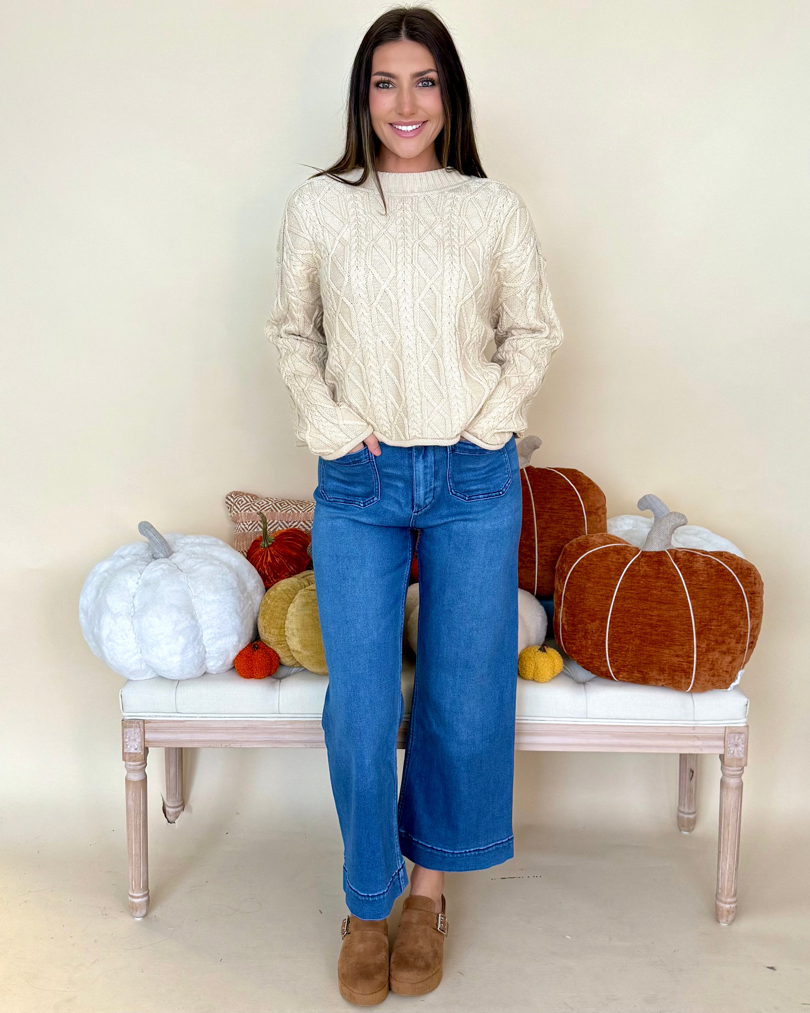 Feeling Your Best Natural Cable Knit Sweater-Shop-Womens-Boutique-Clothing