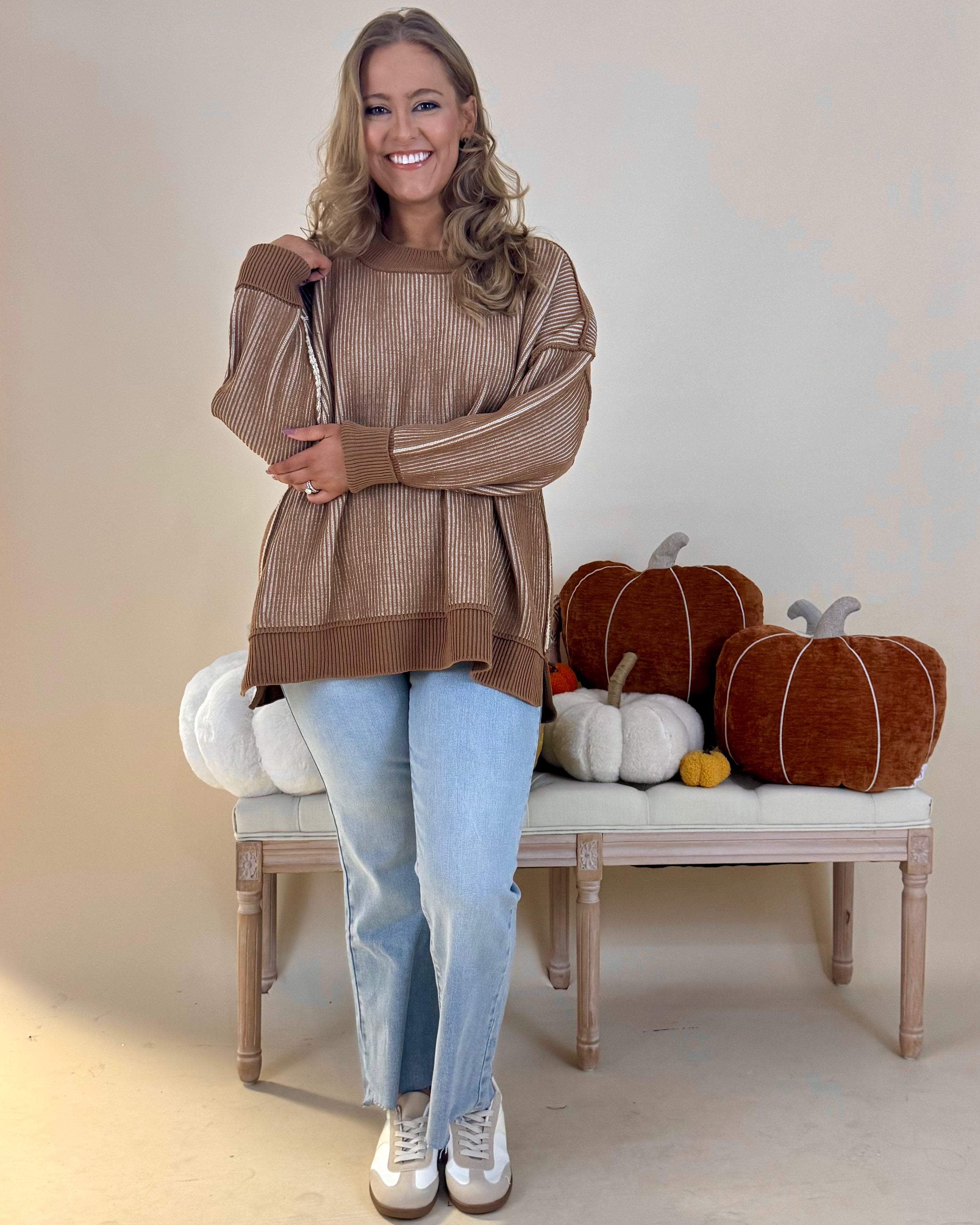 Calm Times Deep Camel Plus Two-Tone Sweater-Shop-Womens-Boutique-Clothing