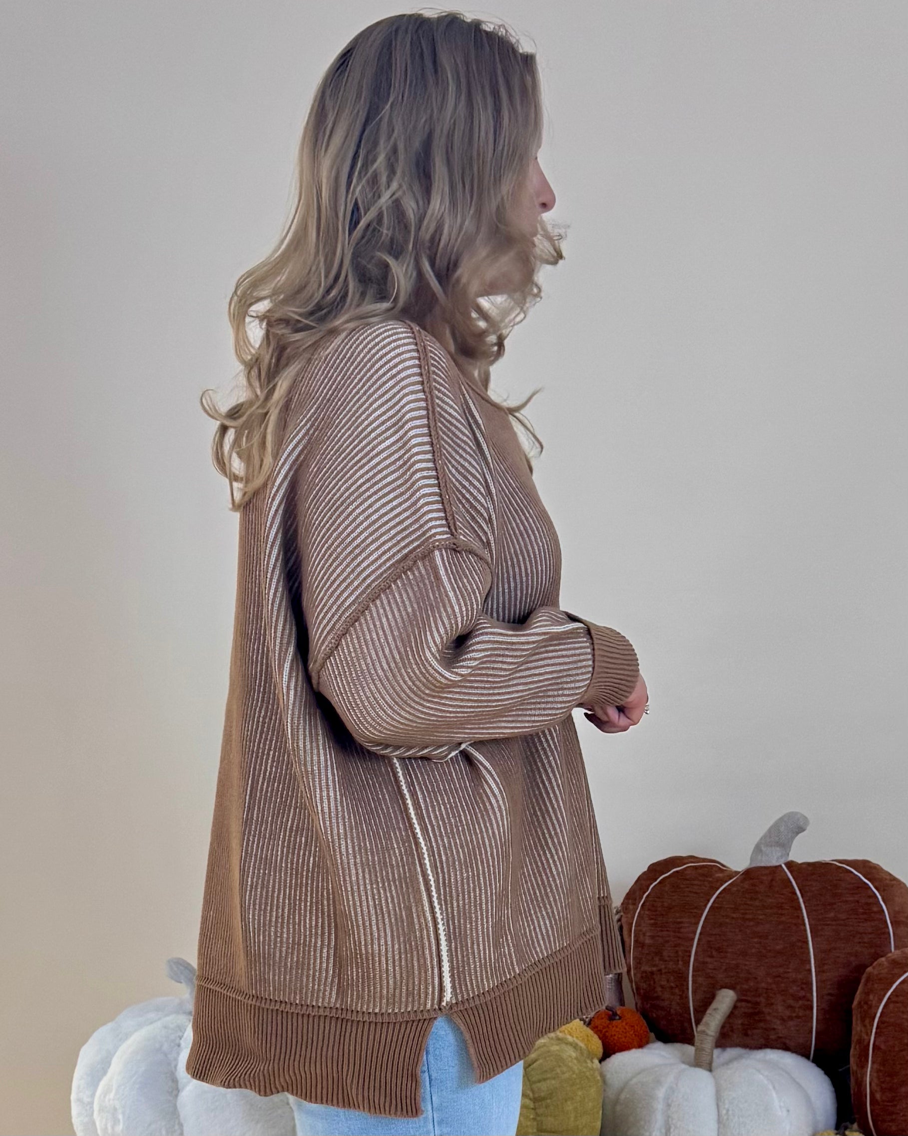 Calm Times Deep Camel Plus Two-Tone Sweater-Shop-Womens-Boutique-Clothing