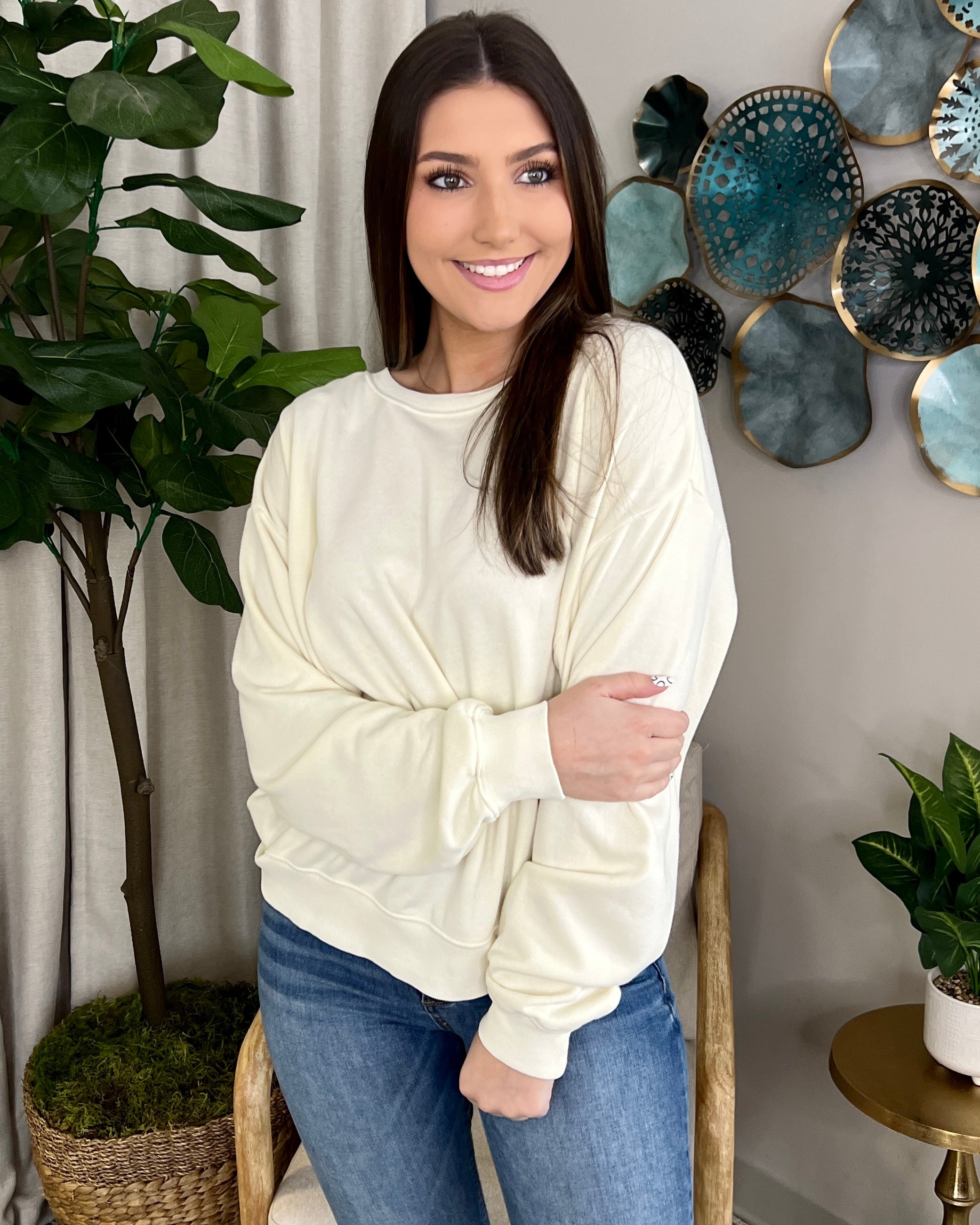 Be Here Forever Cream Mineral Washed Sweatshirt Top-Shop-Womens-Boutique-Clothing