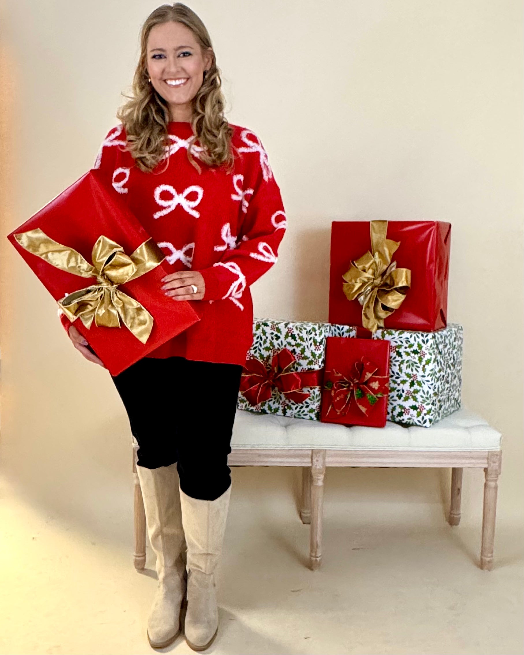 Very So Merry Red Plus White Ribbon Bow Sweater-Shop-Womens-Boutique-Clothing