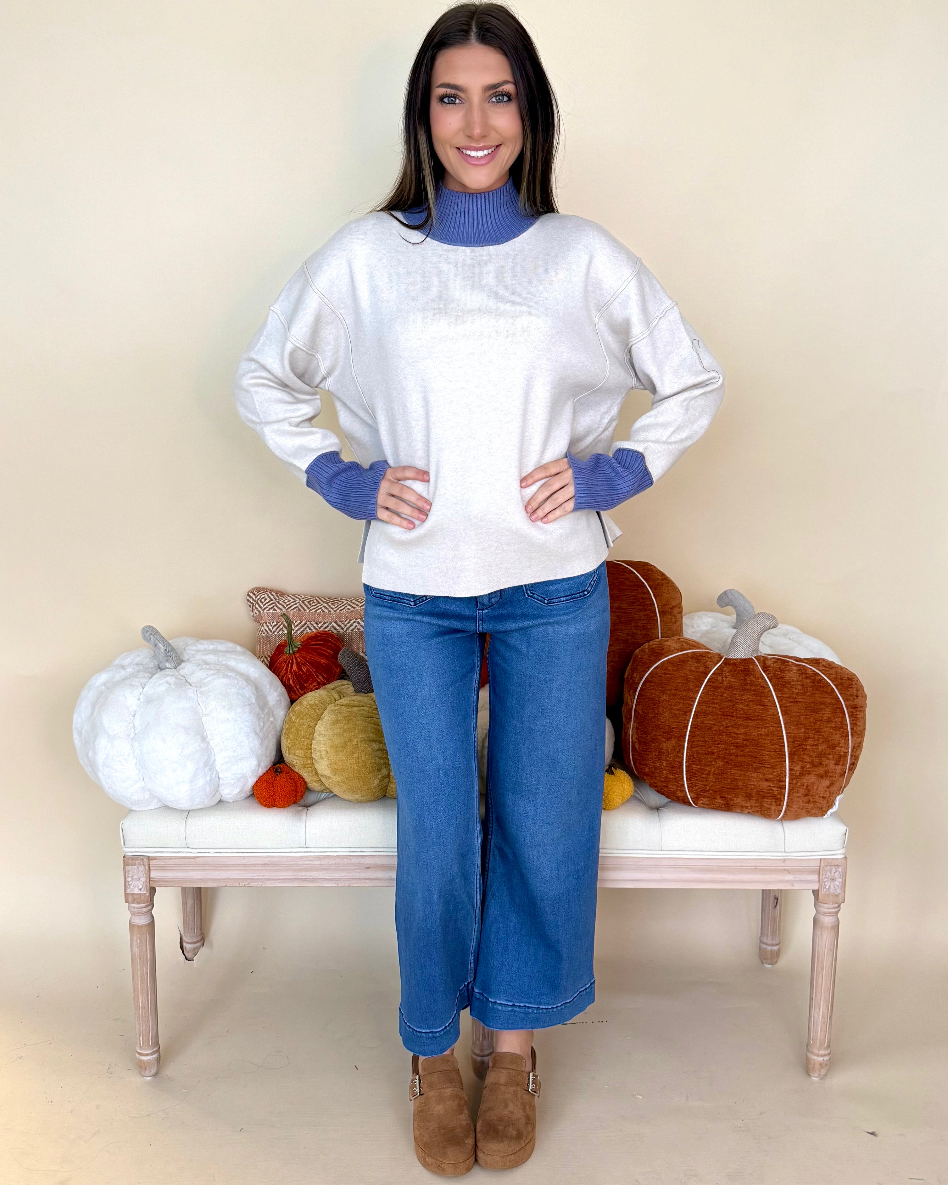 Morning Errands Ecru Contrast Turtleneck Sweater-Shop-Womens-Boutique-Clothing