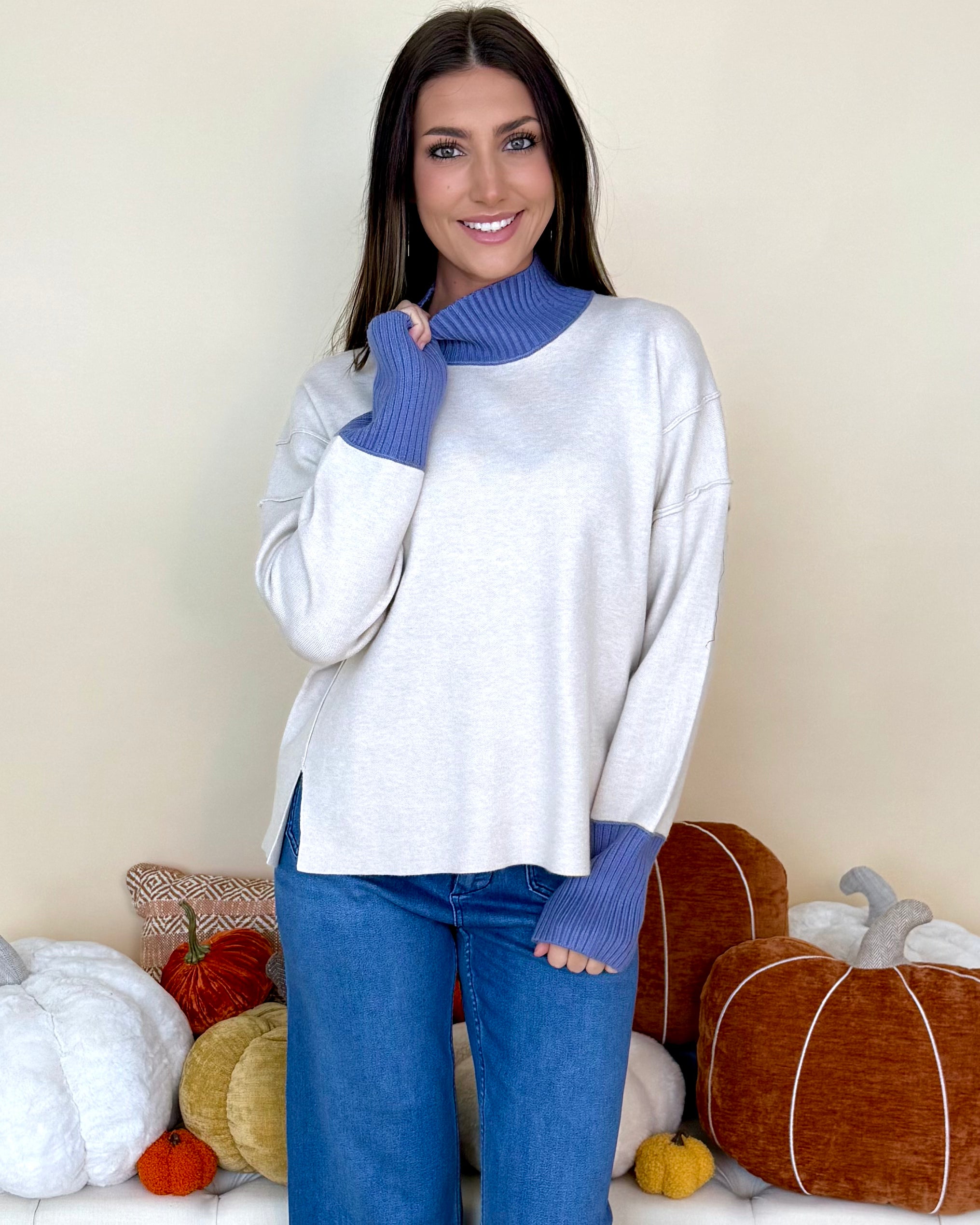 Morning Errands Ecru Contrast Turtleneck Sweater-Shop-Womens-Boutique-Clothing
