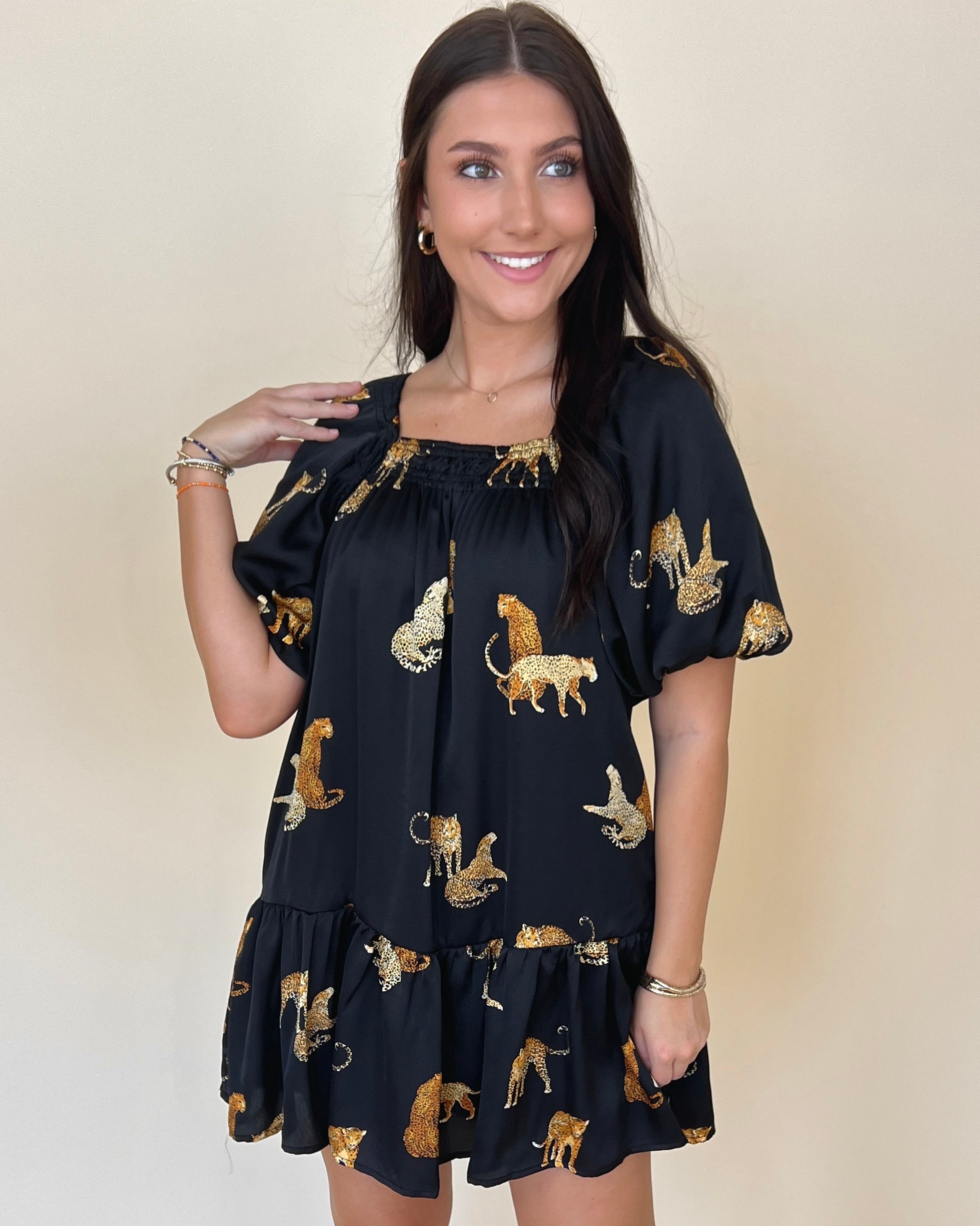 Sweet Allure Black Leopard Satin Dress-Shop-Womens-Boutique-Clothing