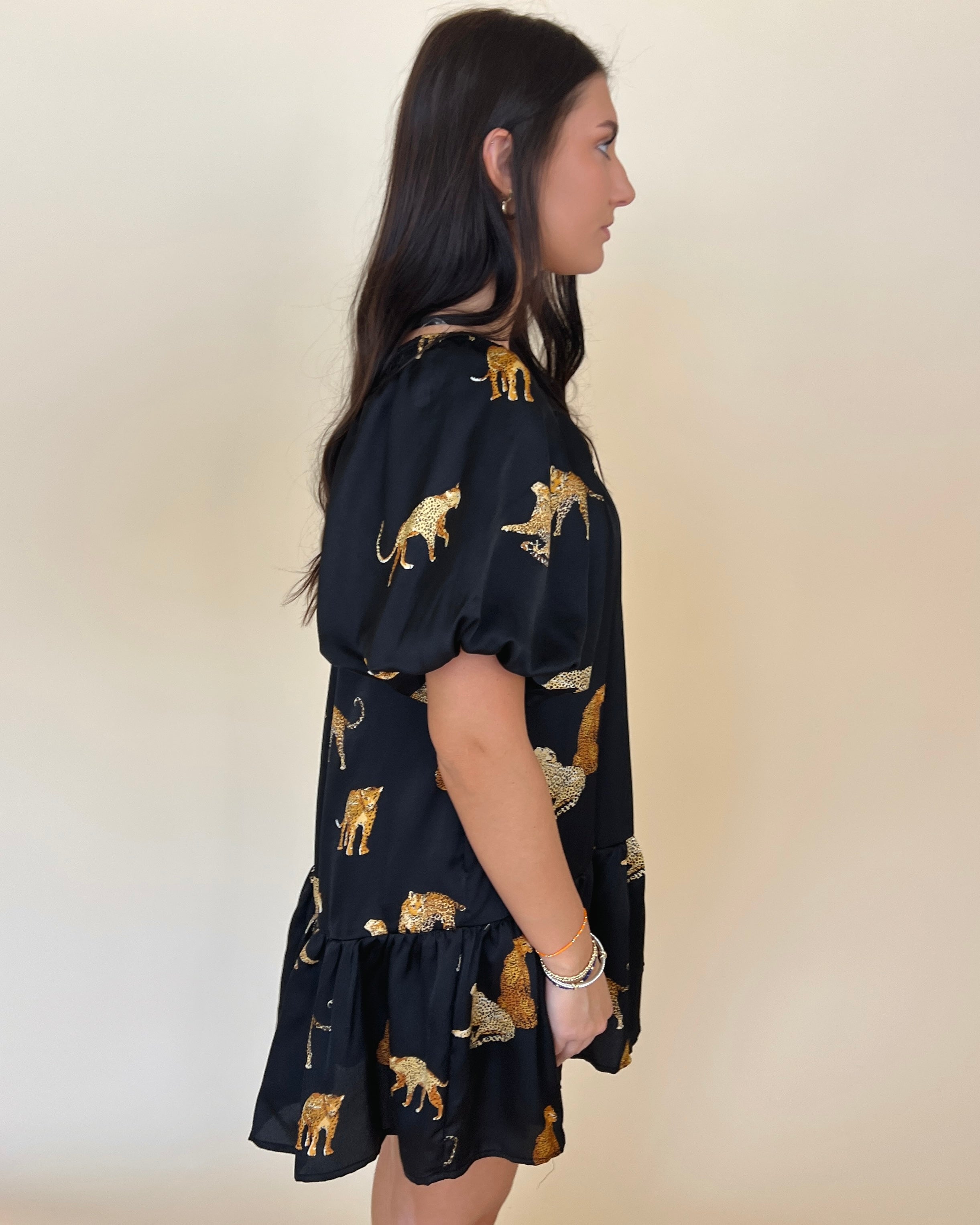 Sweet Allure Black Leopard Satin Dress-Shop-Womens-Boutique-Clothing