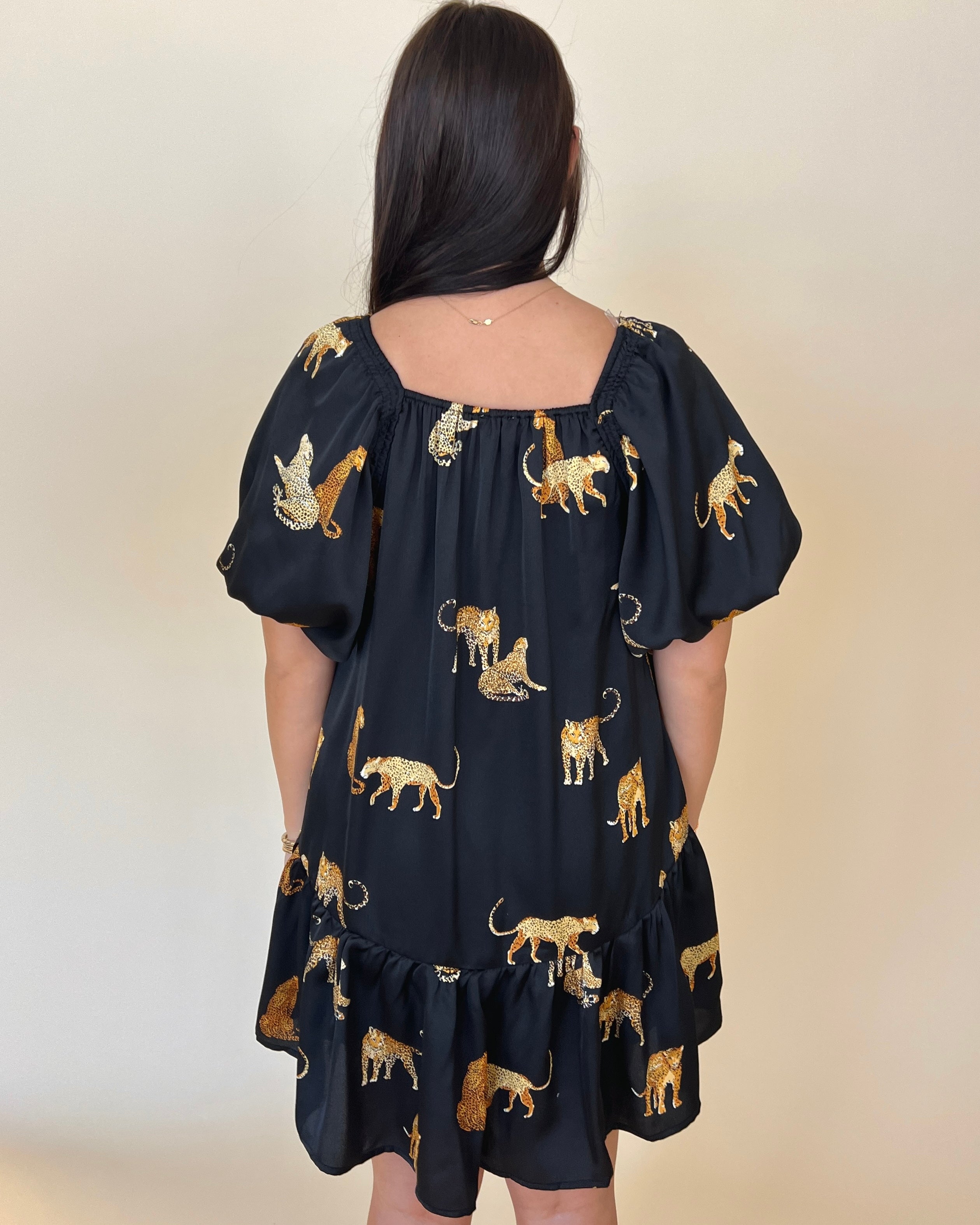 Sweet Allure Black Leopard Satin Dress-Shop-Womens-Boutique-Clothing