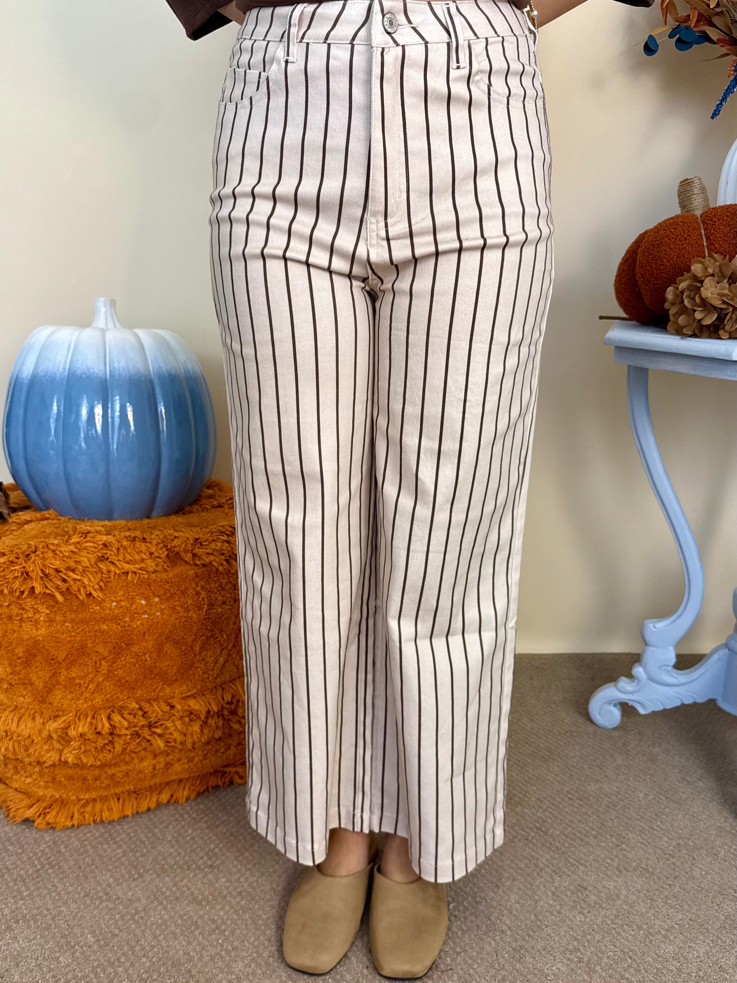Perfectly Paired Ecru Stripe Wide Leg Patch Pocket Pant-Shop-Womens-Boutique-Clothing