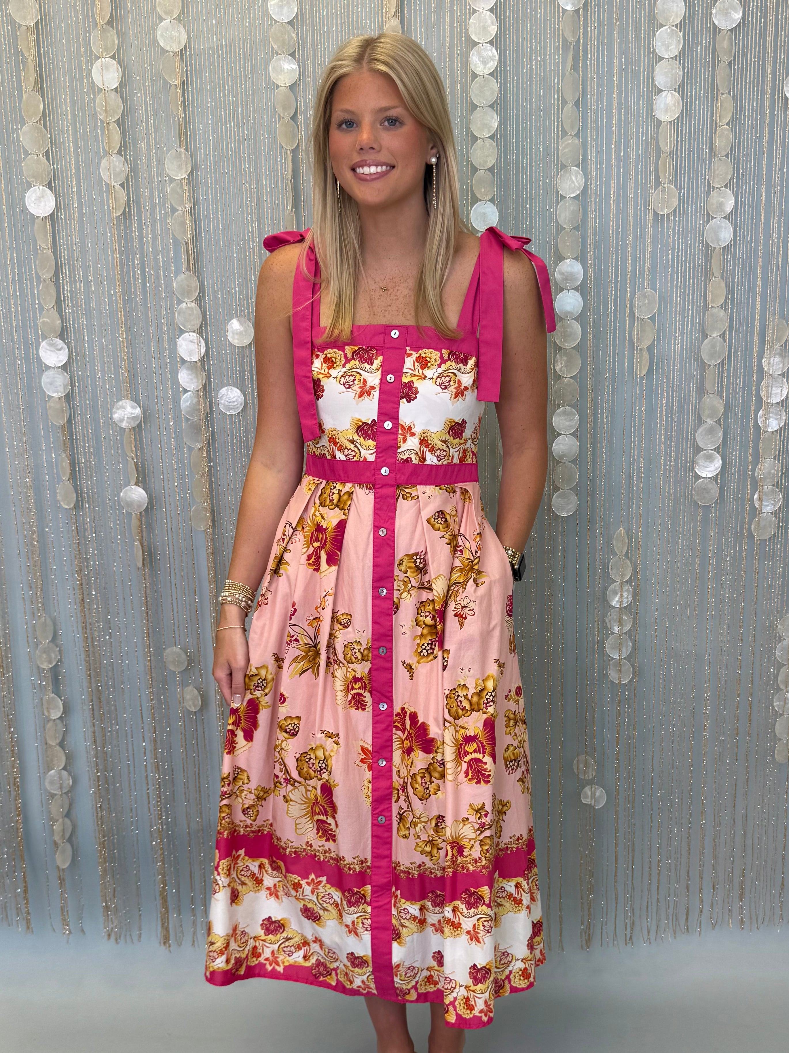 Gracefully Yours Pink Floral Midi Dress-Shop-Womens-Boutique-Clothing