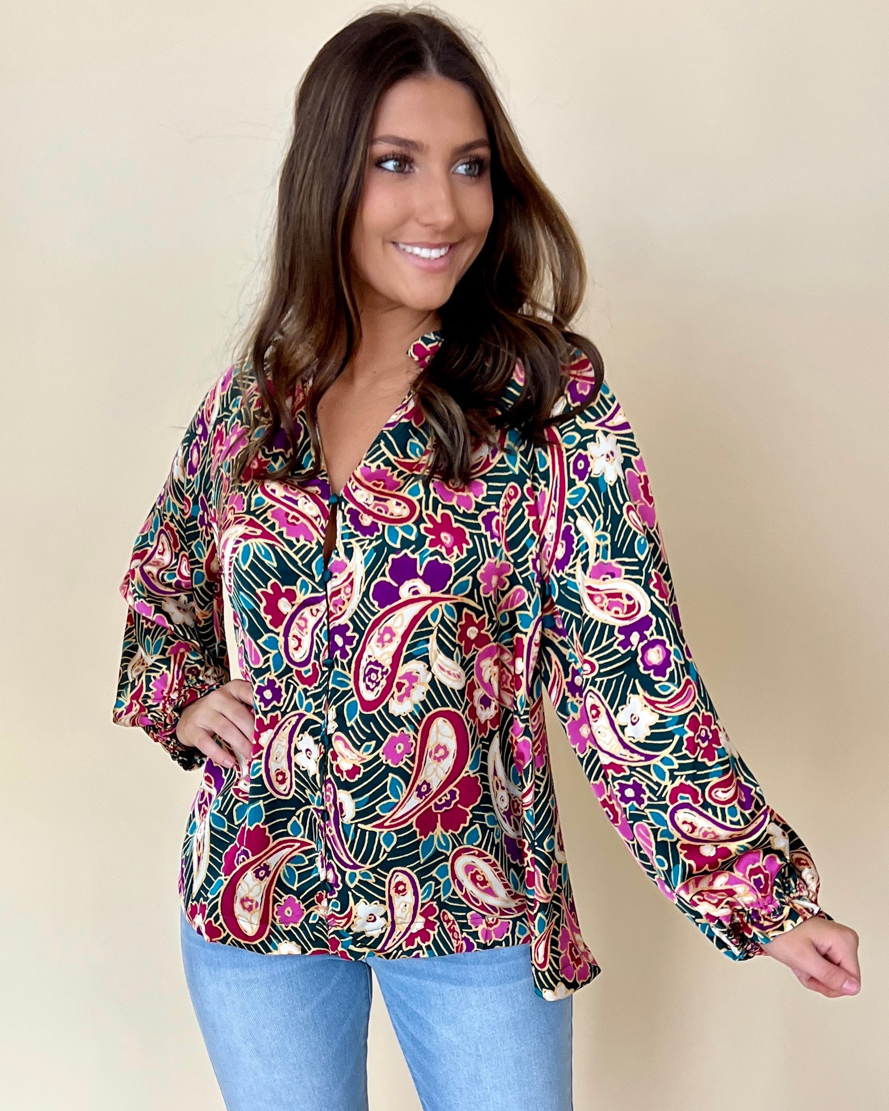 Wish I Could Teal Green Paisley Top-Shop-Womens-Boutique-Clothing