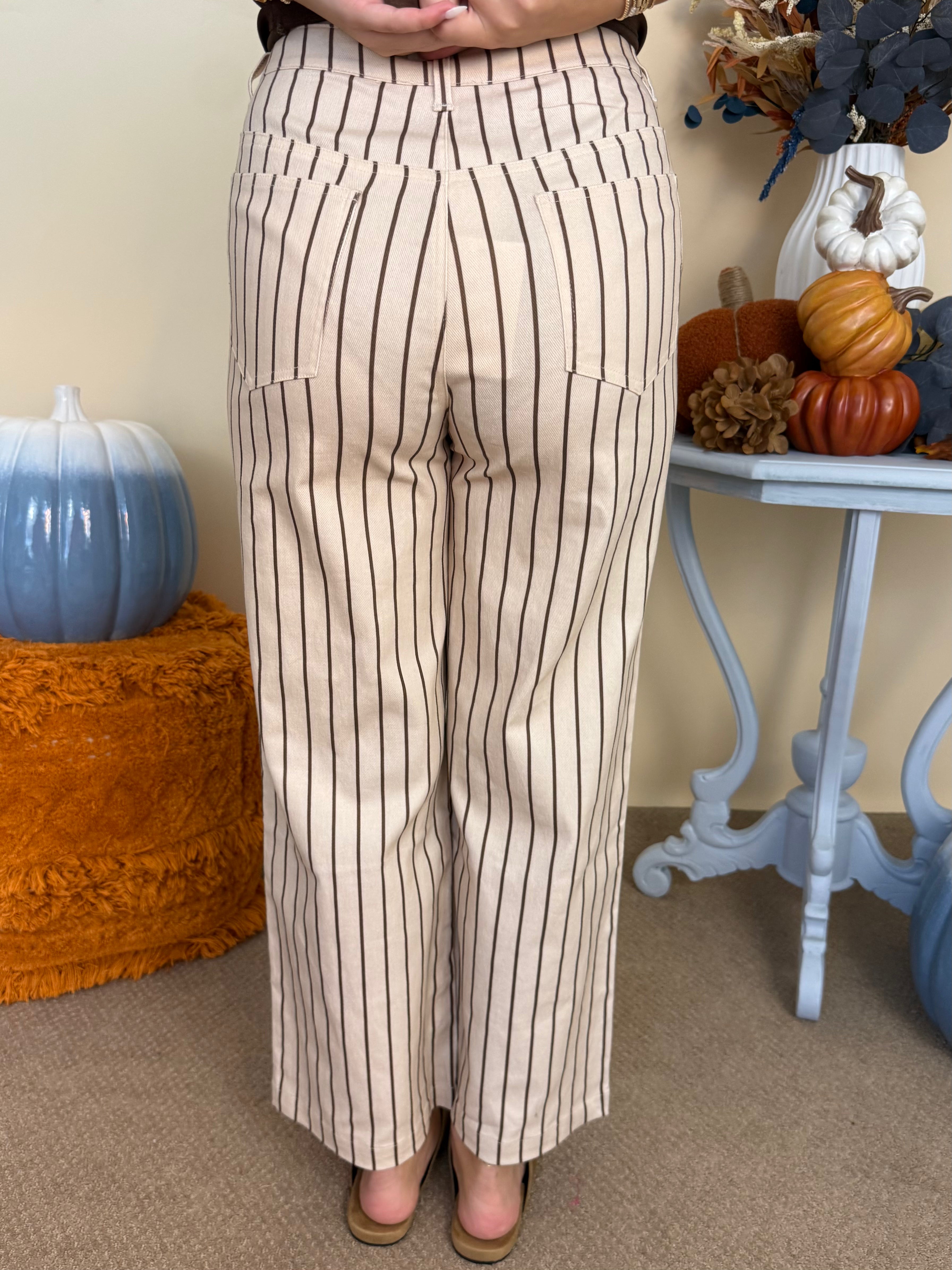 Perfectly Paired Ecru Stripe Wide Leg Patch Pocket Pant-Shop-Womens-Boutique-Clothing