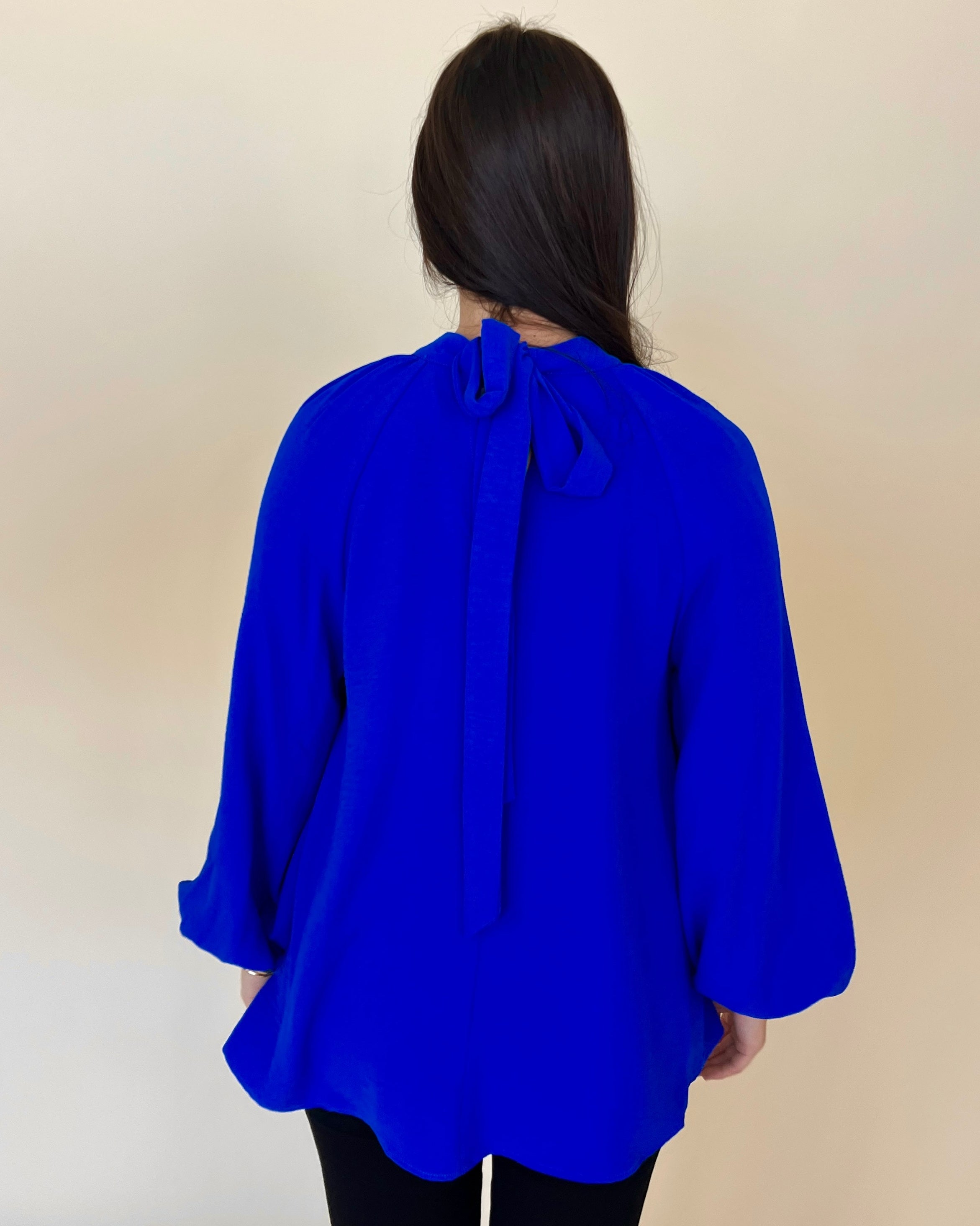 Fine Example Royal Blue Smocked Sleeve Top-Shop-Womens-Boutique-Clothing