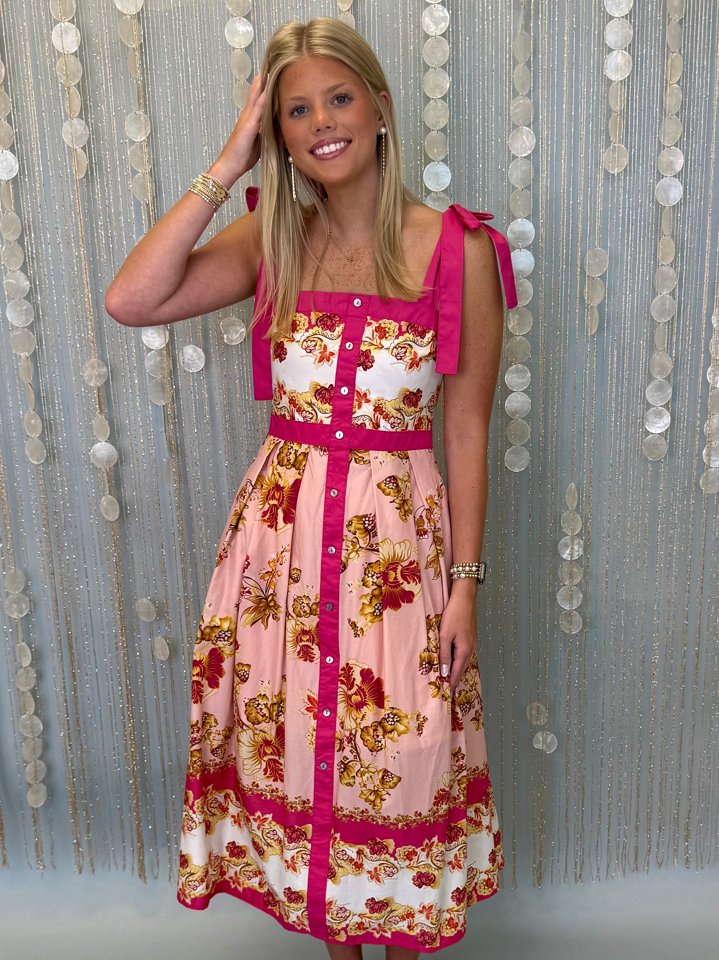 Gracefully Yours Pink Floral Midi Dress-Shop-Womens-Boutique-Clothing