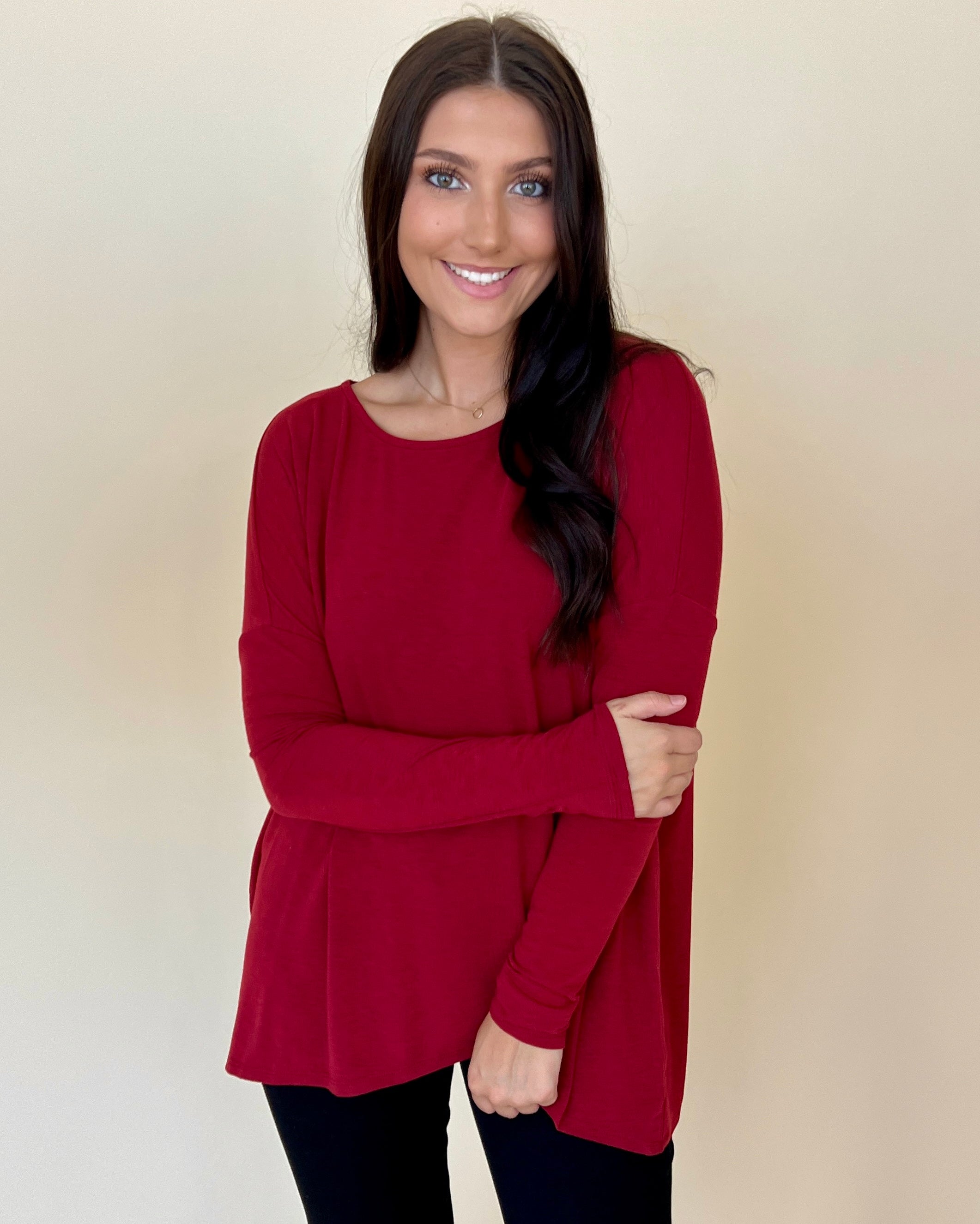 Trying Your Best Wine Round Neck Top-Shop-Womens-Boutique-Clothing