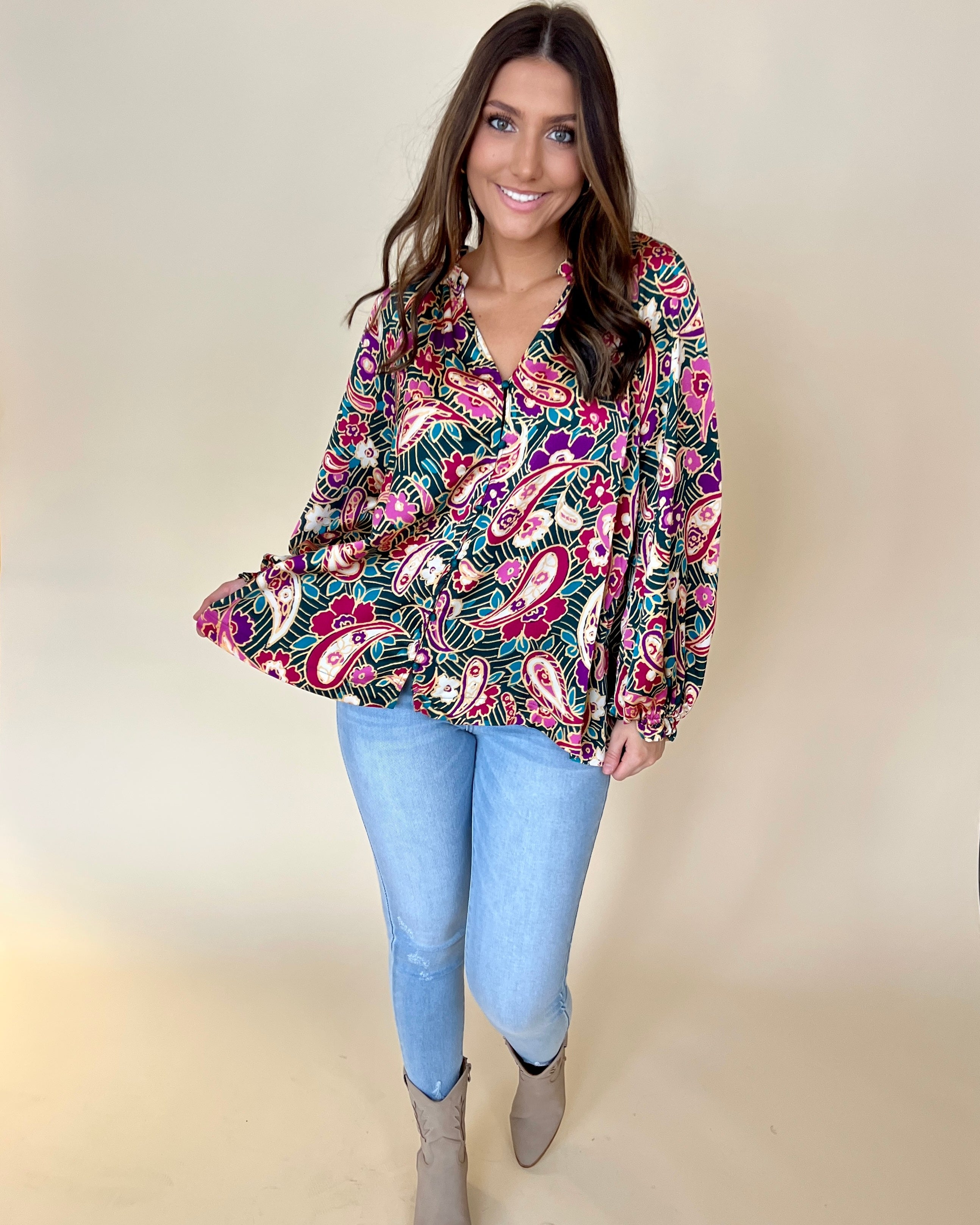 Wish I Could Teal Green Paisley Top-Shop-Womens-Boutique-Clothing