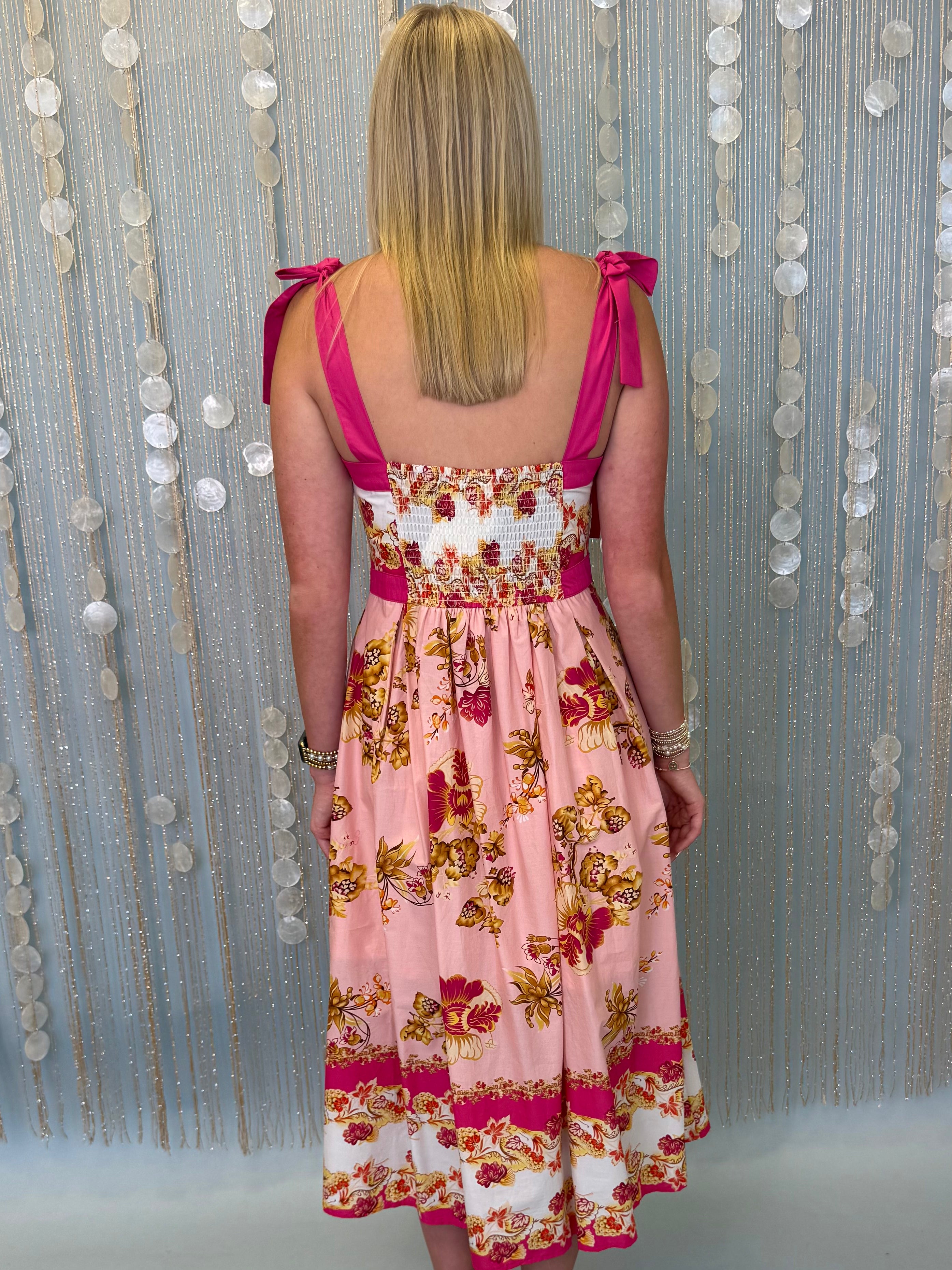 Gracefully Yours Pink Floral Midi Dress-Shop-Womens-Boutique-Clothing