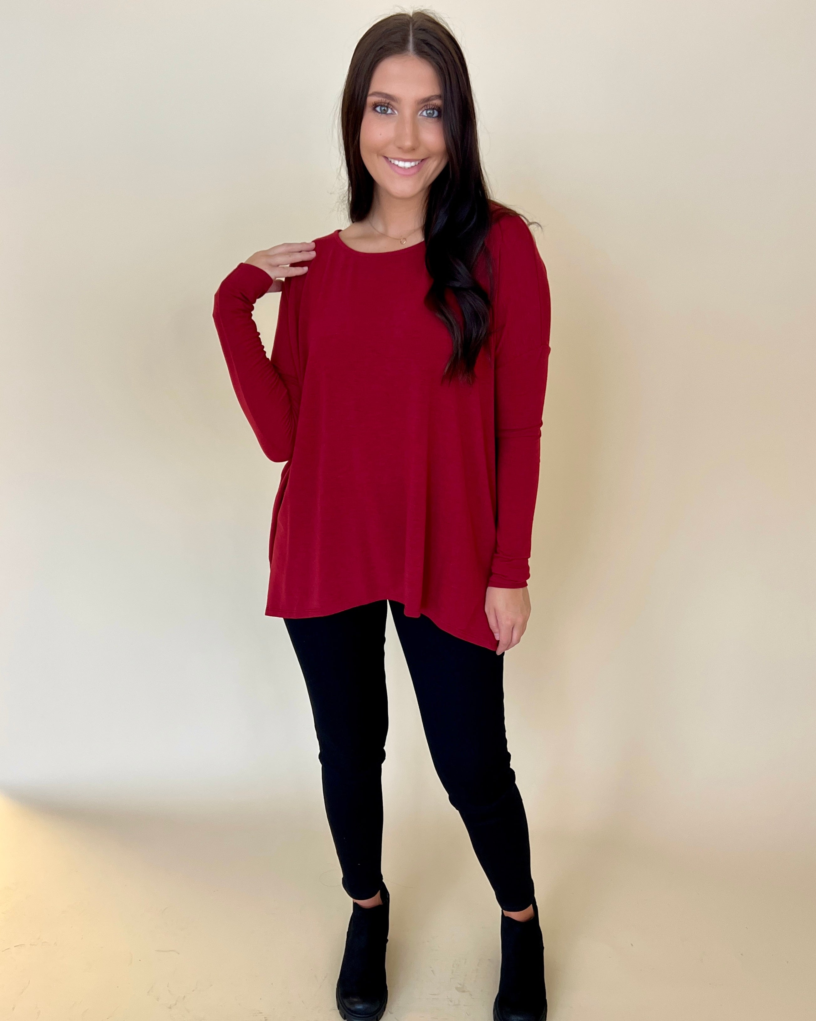 Trying Your Best Wine Round Neck Top-Shop-Womens-Boutique-Clothing