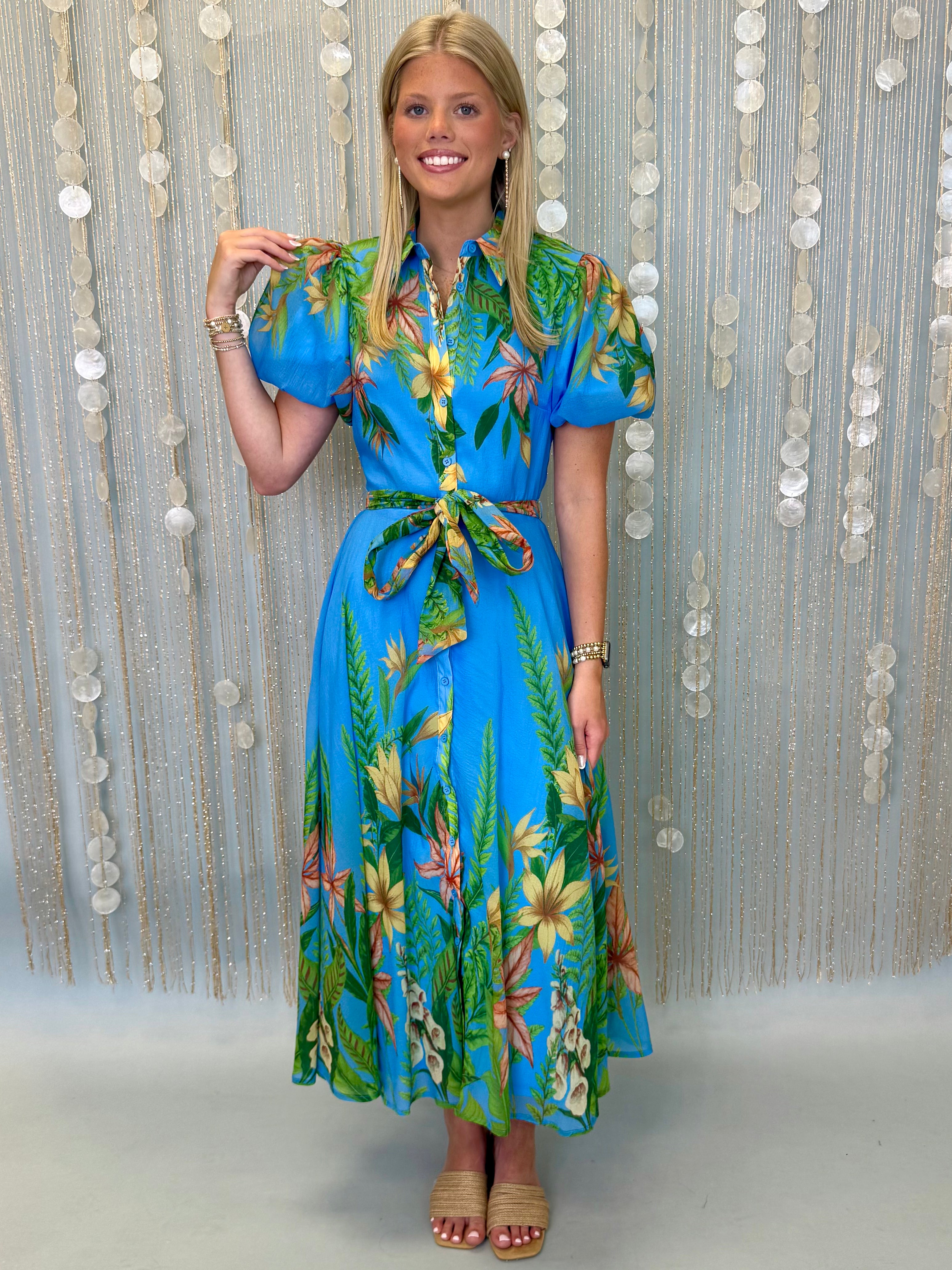 Daily Favorite Blue Floral Midi Dress-Shop-Womens-Boutique-Clothing