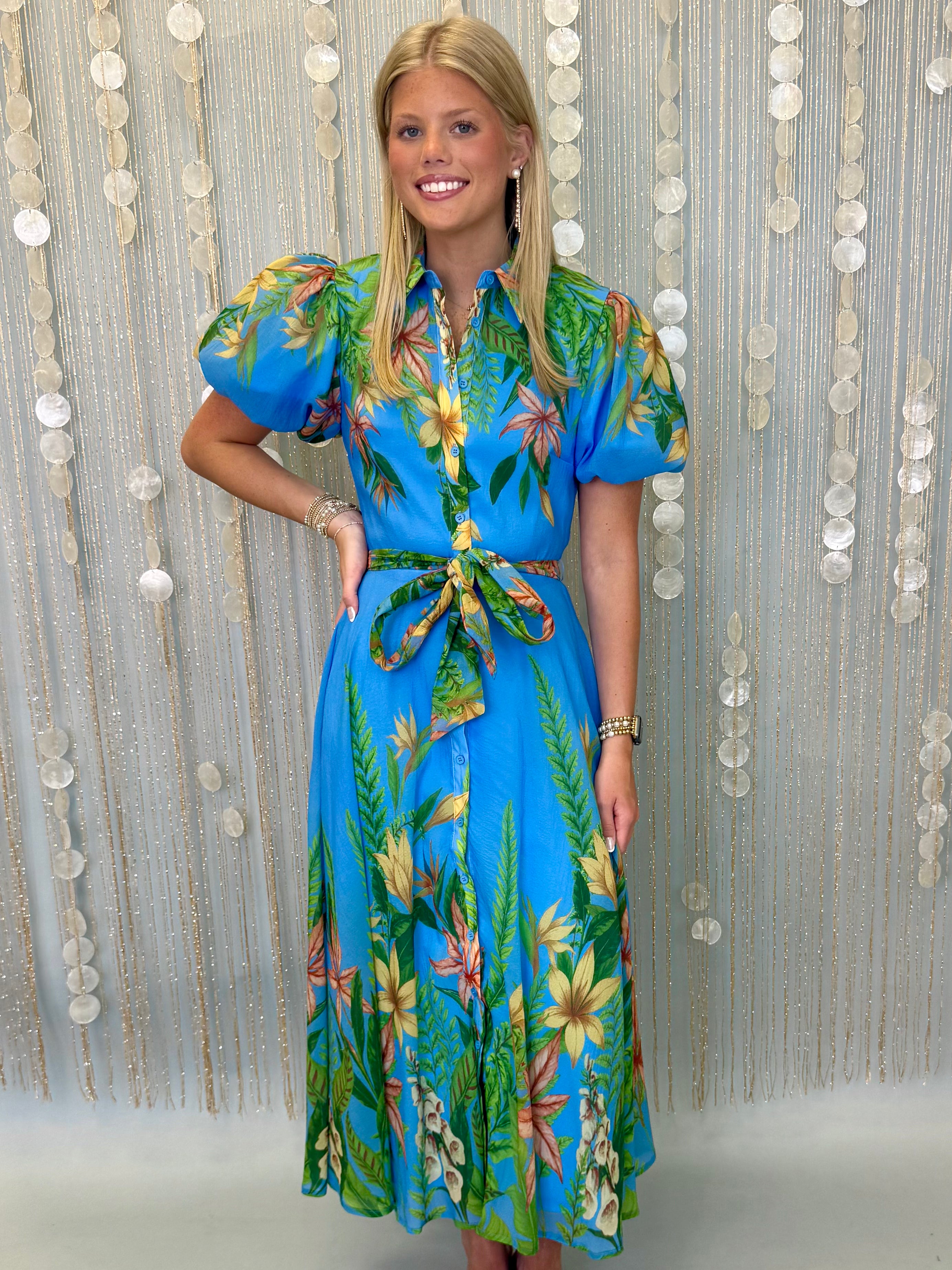 Daily Favorite Blue Floral Midi Dress-Shop-Womens-Boutique-Clothing