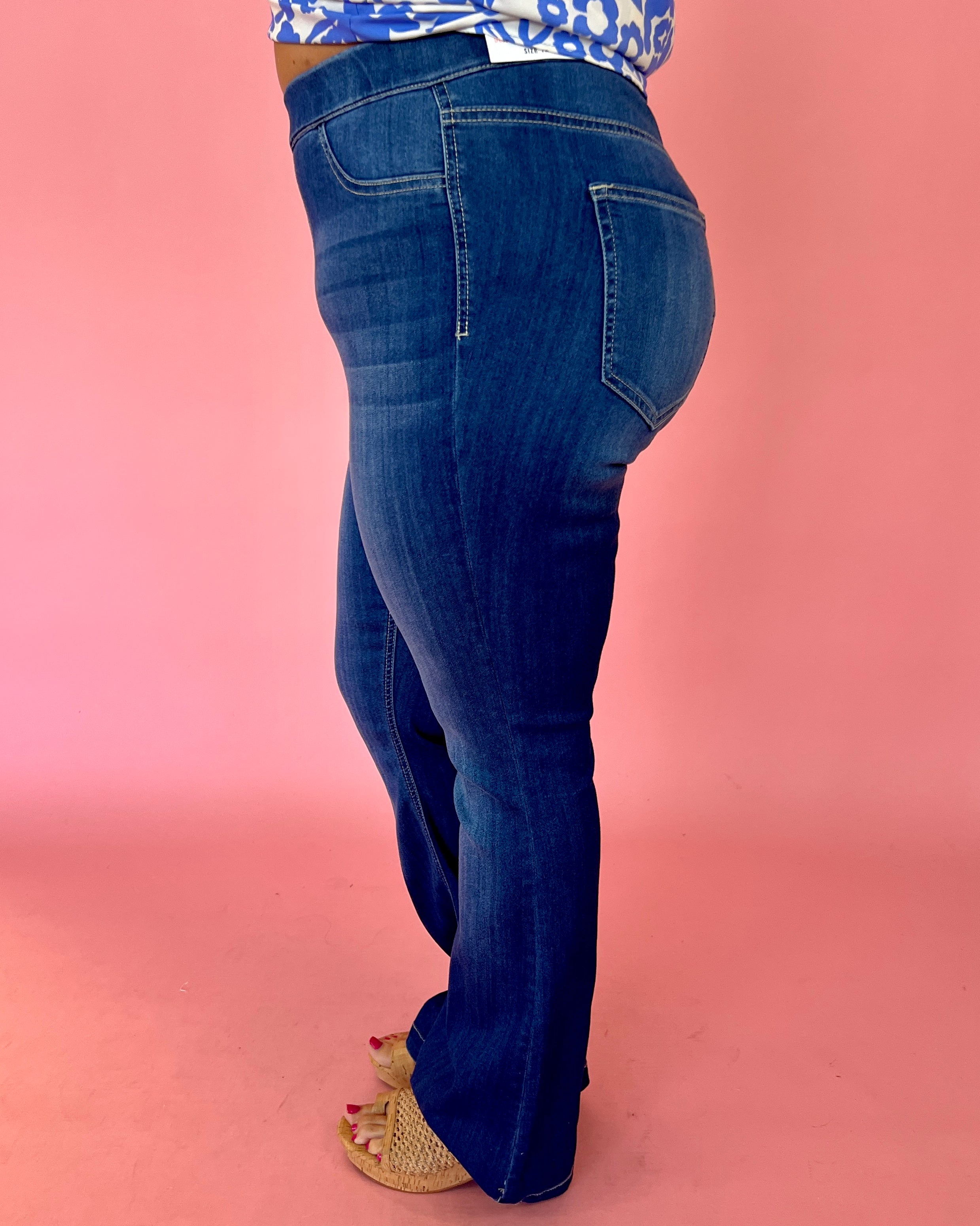 Basic Needs Dark Denim Plus Short Flare Jeans-Shop-Womens-Boutique-Clothing