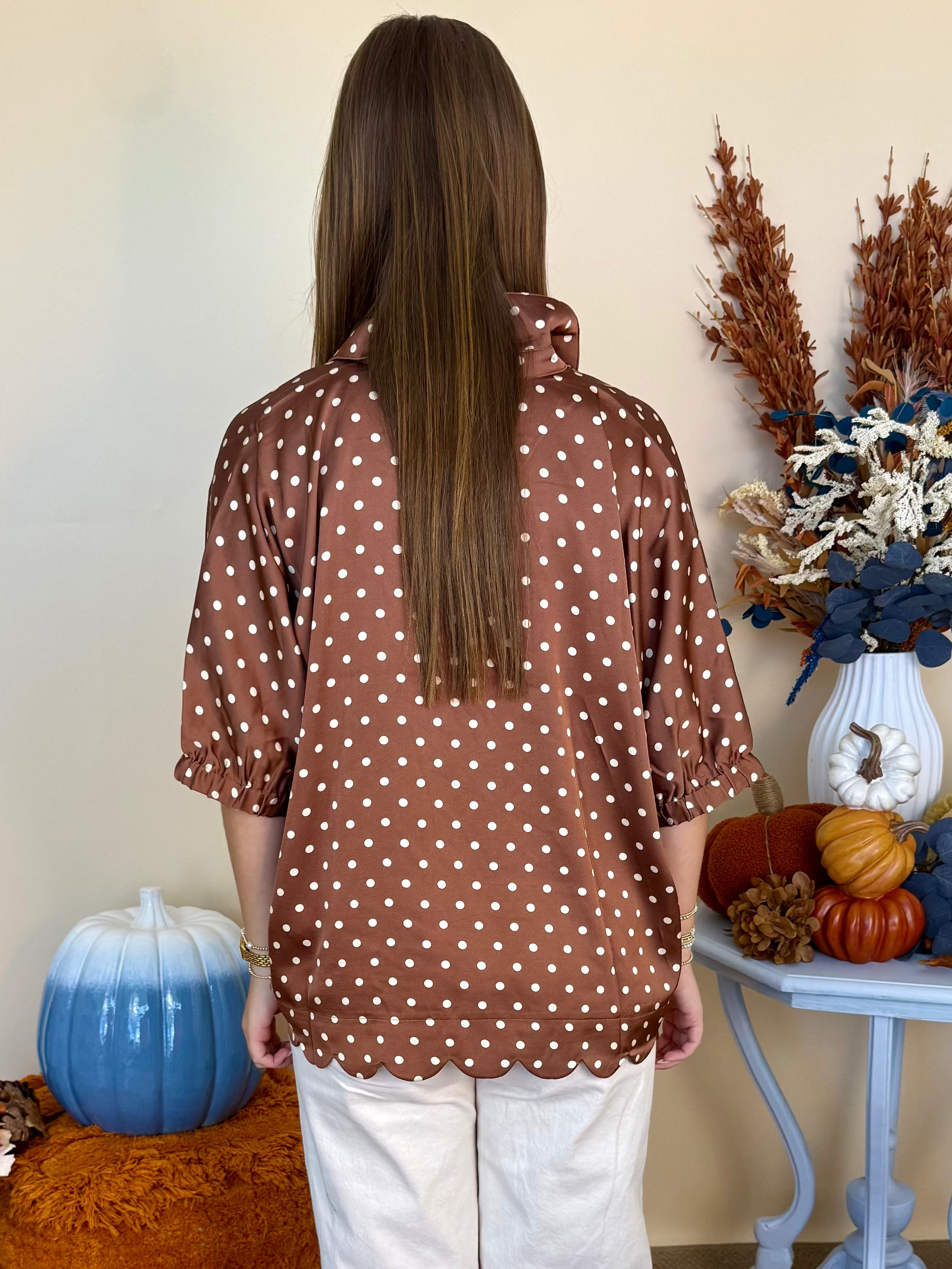 Sweet Retreat Toffee Polka Dot Dolman Sleeve Top-Shop-Womens-Boutique-Clothing