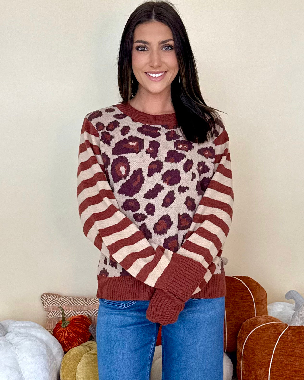 Here On Out Taupe Leopard/Stripe Sweater-Shop-Womens-Boutique-Clothing