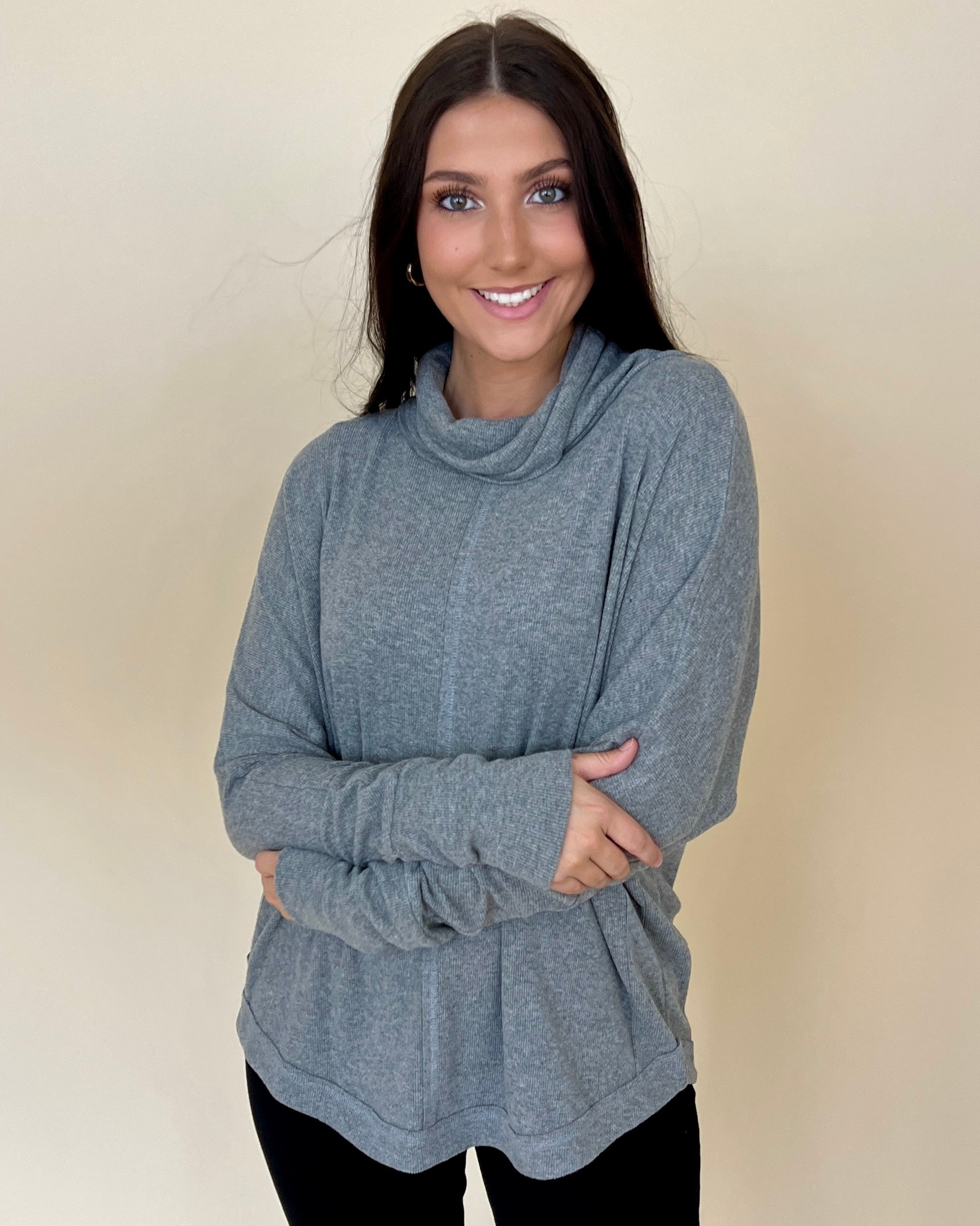 Need To Chill H Gray Ribbed Turtleneck Top-Shop-Womens-Boutique-Clothing
