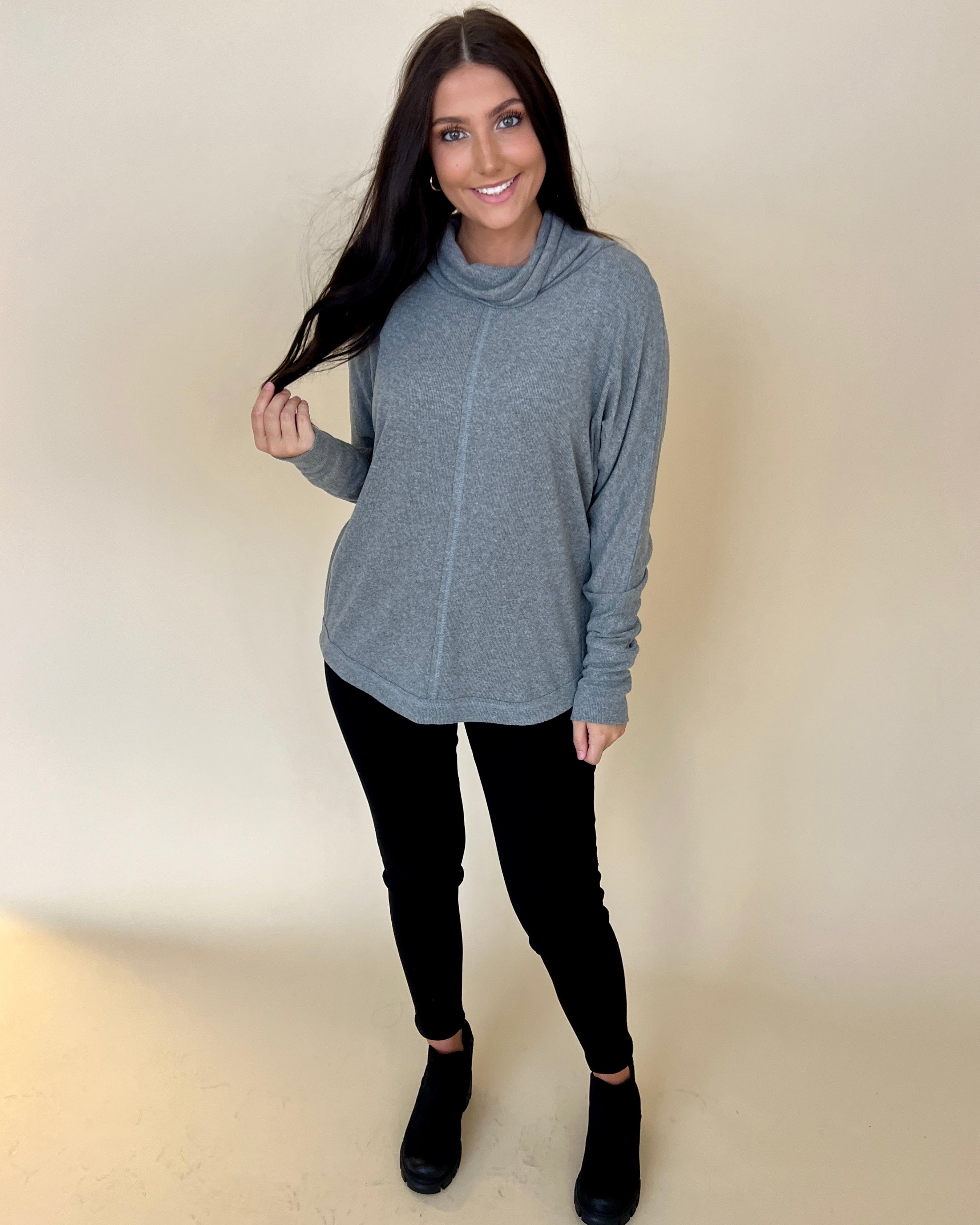 Need To Chill H Gray Ribbed Turtleneck Top-Shop-Womens-Boutique-Clothing