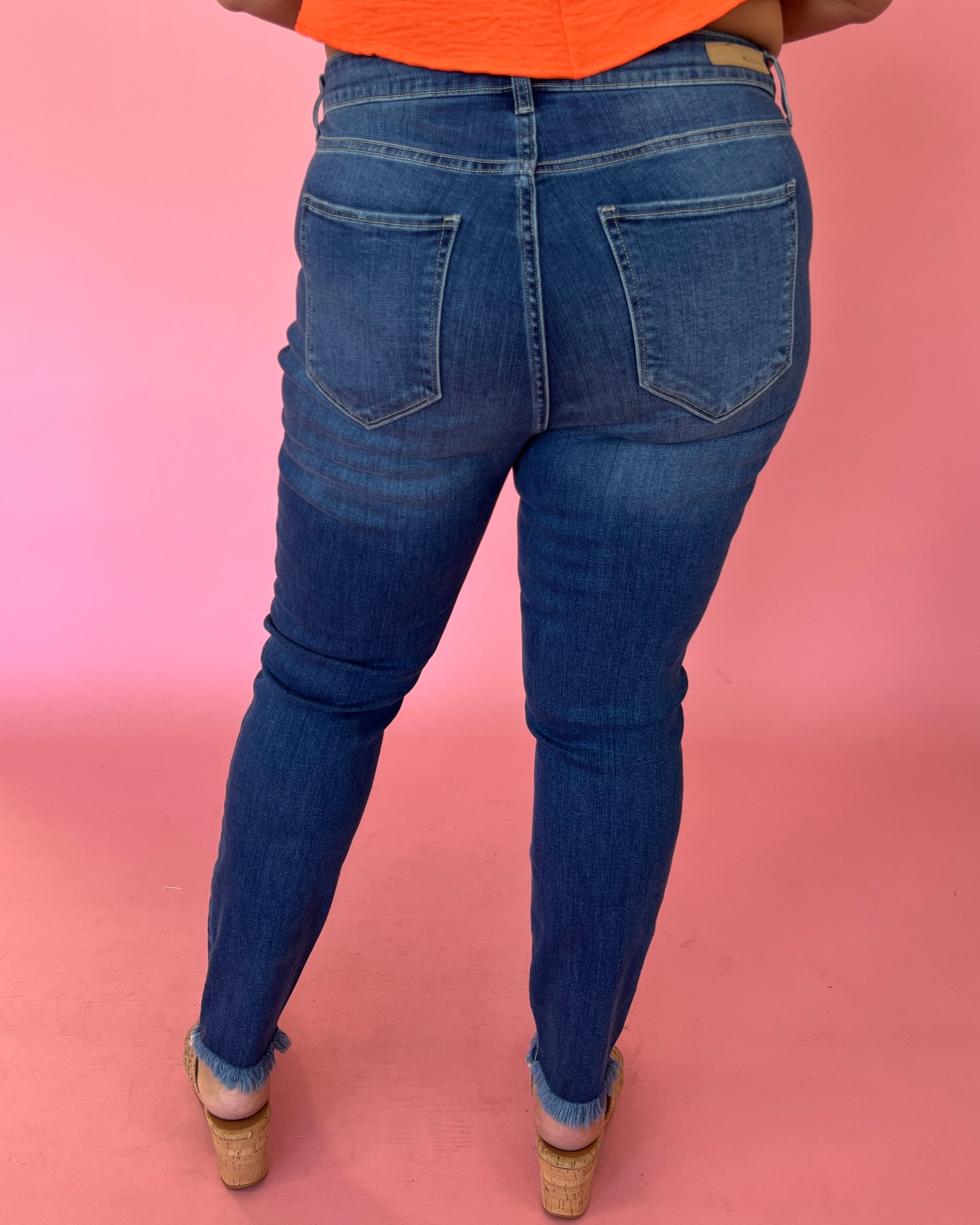 Uptown Brunch Plus Dark Denim Raw Hem Skinny Jeans-Shop-Womens-Boutique-Clothing